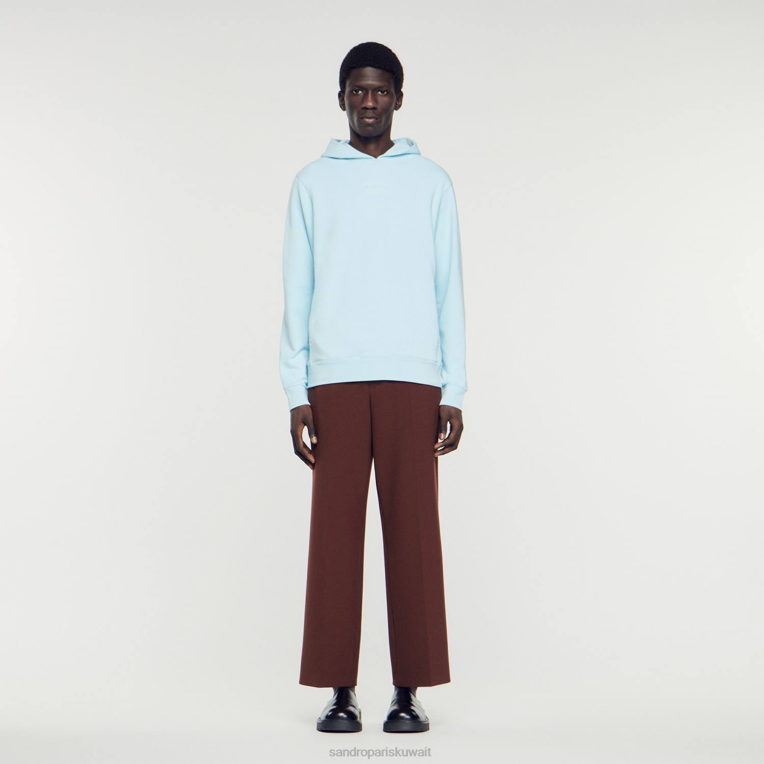 ثياب Sandro Paris سترة مقنعين مع شعار المطاط لون واحد رجال ZJ00738