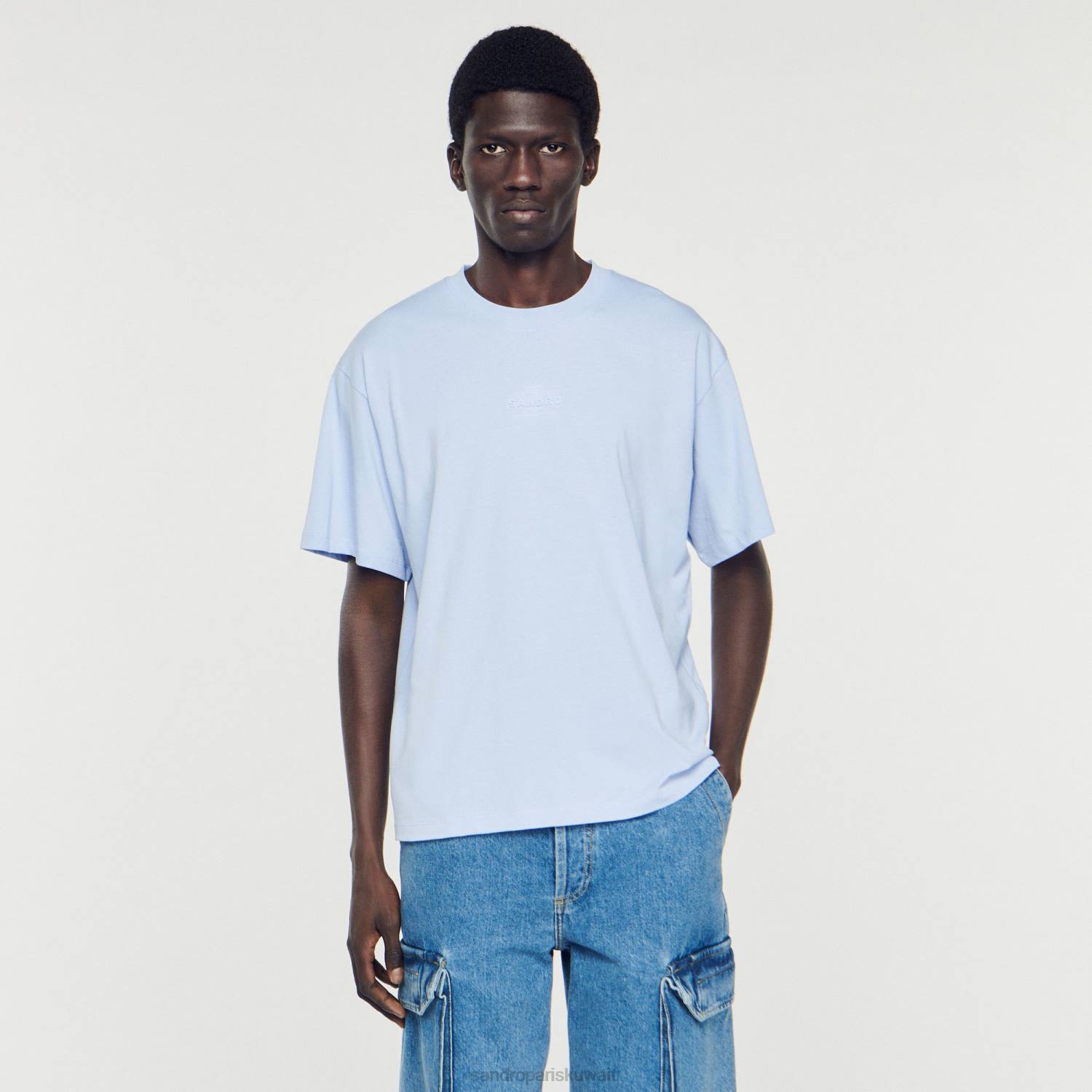 ثياب Sandro Paris تي شيرت بشعار مطاطي لون واحد رجال ZJ00739
