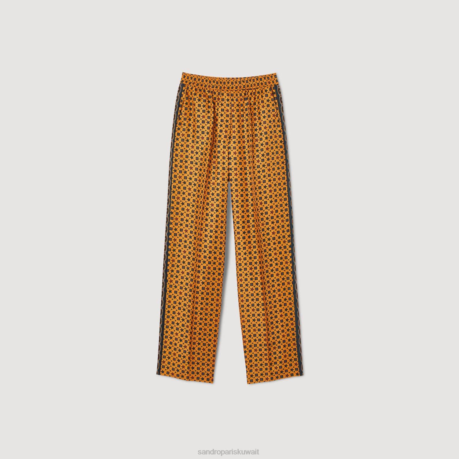 ثياب Sandro Paris السراويل الساتان المطبوعة النحاس / الأسود نحيف ZJ0073