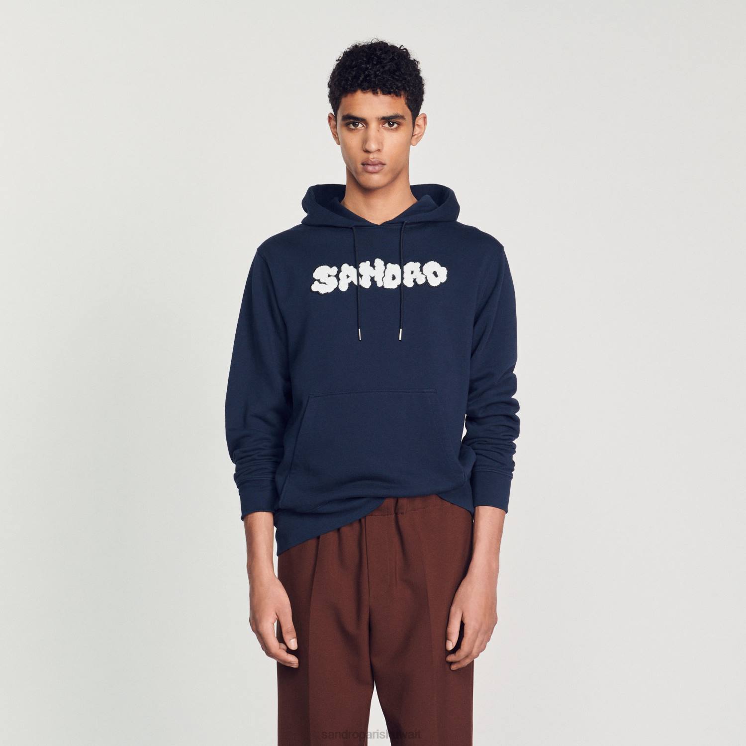 ثياب Sandro Paris هوديي مطرزة الأزرق الداكن رجال ZJ00740