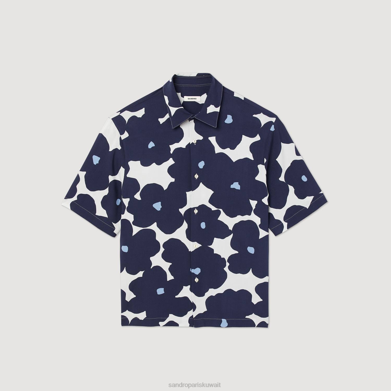 ثياب Sandro Paris قميص طباعة الأزهار الأزرق الداكن رجال ZJ00742