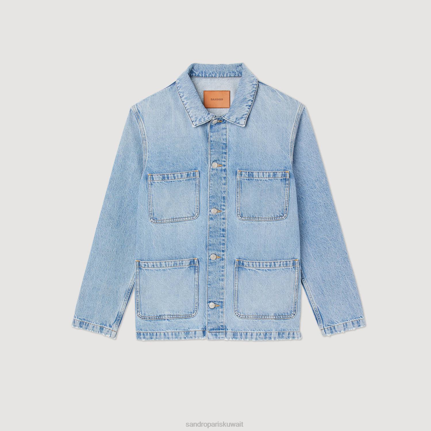 ثياب Sandro Paris سترة عامل الدنيم خمر أزرق فاتح رجال ZJ00743
