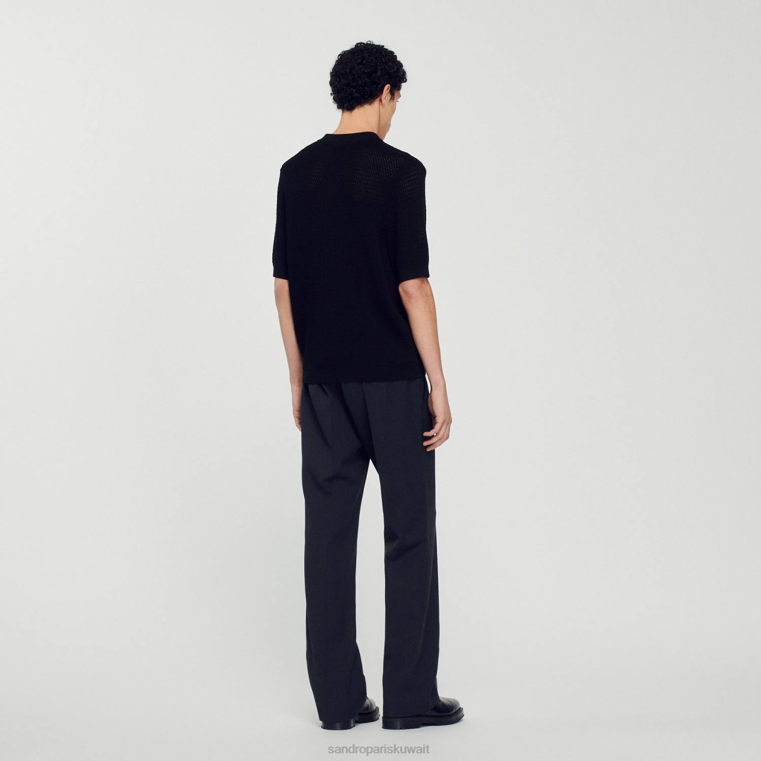 ثياب Sandro Paris سترة بولو بأكمام قصيرة أسود رجال ZJ00748