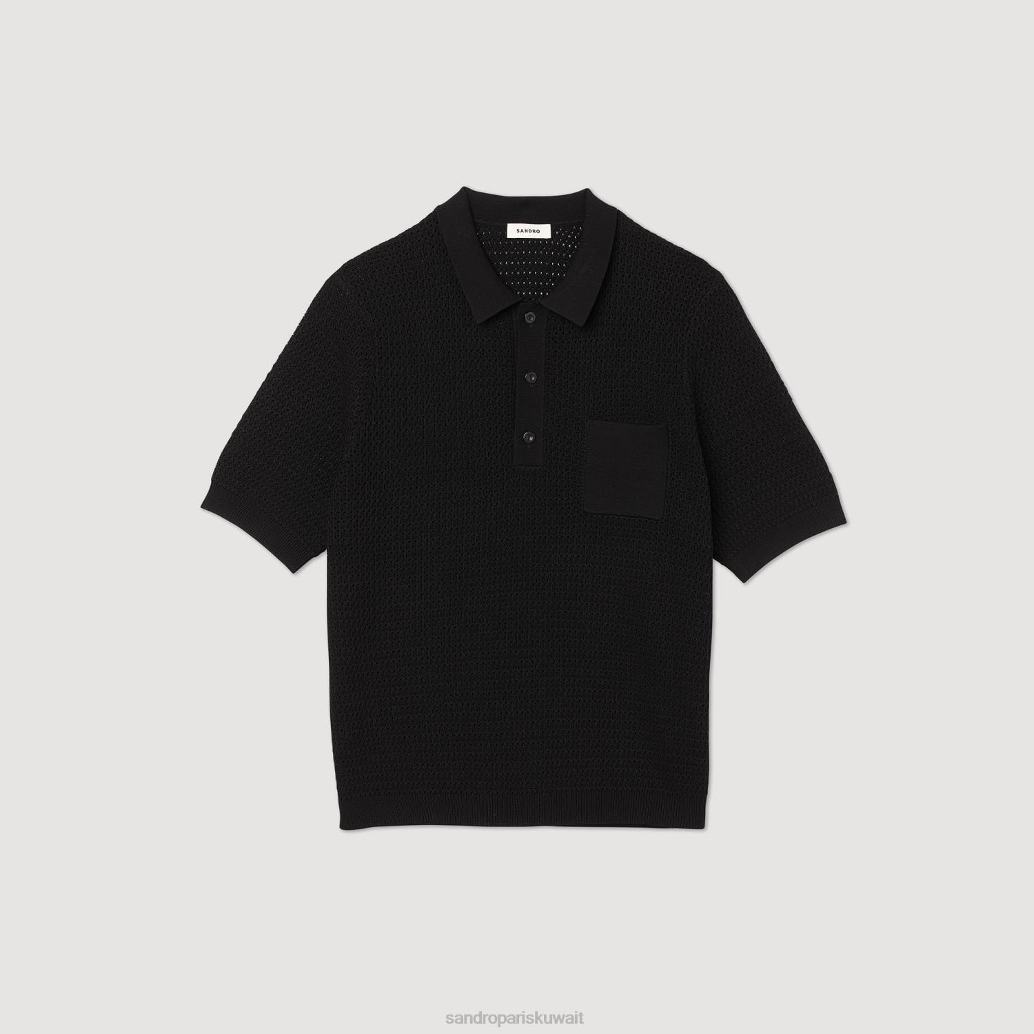ثياب Sandro Paris سترة بولو بأكمام قصيرة أسود رجال ZJ00748