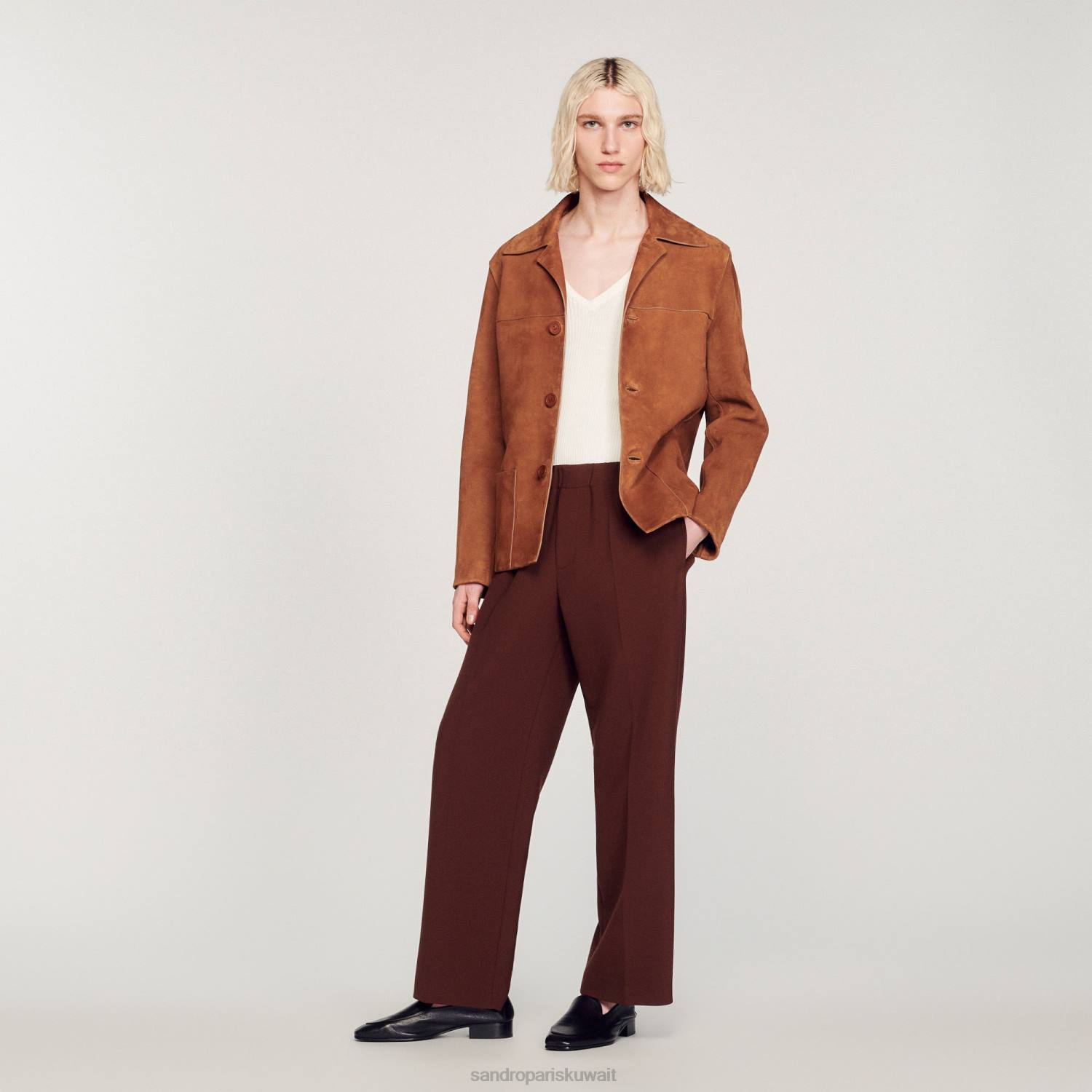 ثياب Sandro Paris سترة من جلد الغزال بني رجال ZJ00749