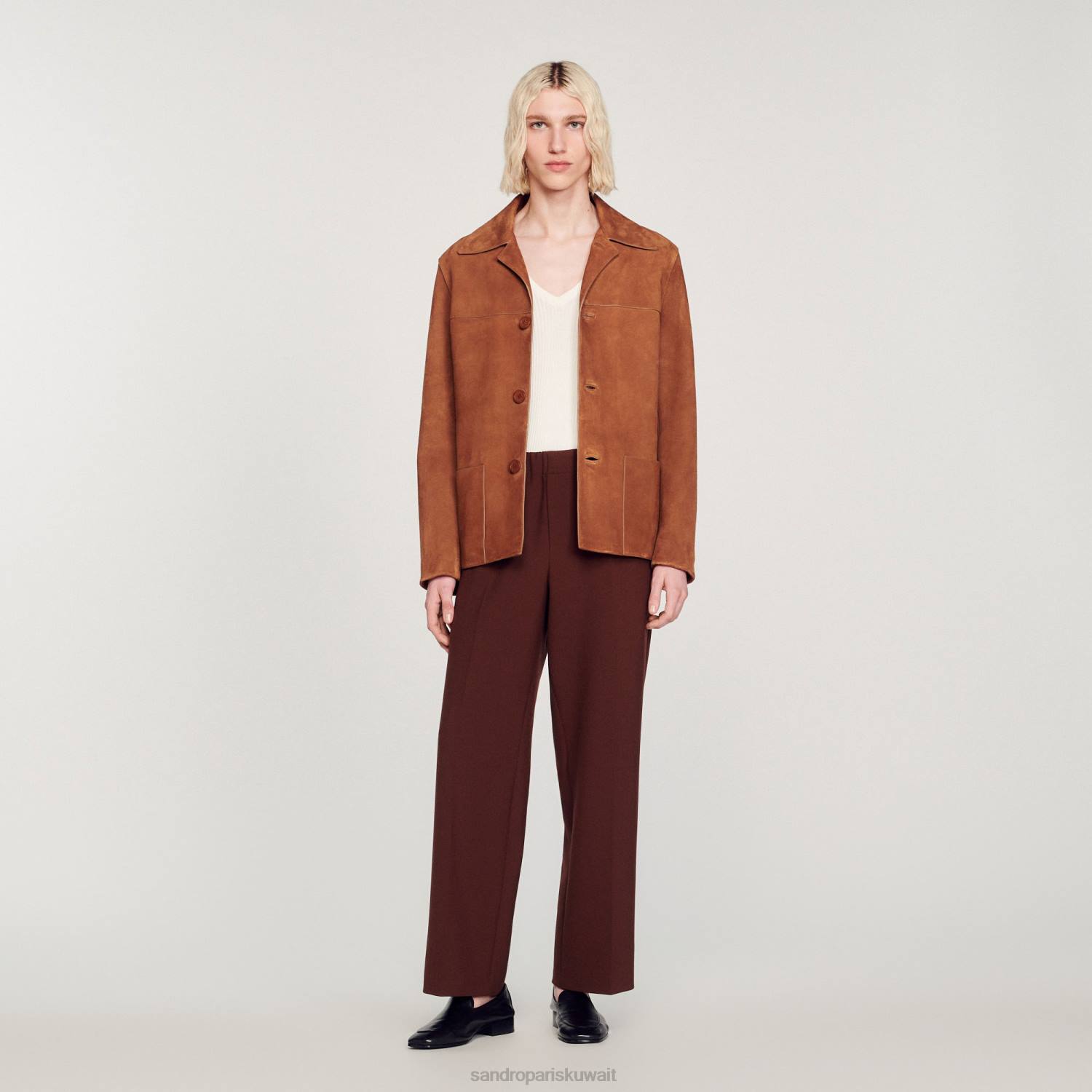 ثياب Sandro Paris سترة من جلد الغزال بني رجال ZJ00749