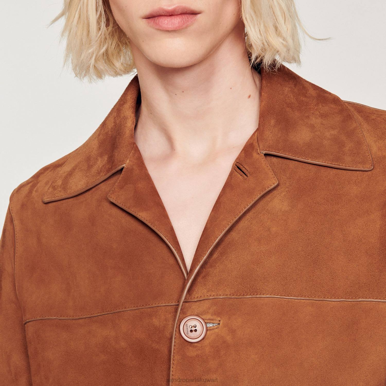 ثياب Sandro Paris سترة من جلد الغزال بني رجال ZJ00749