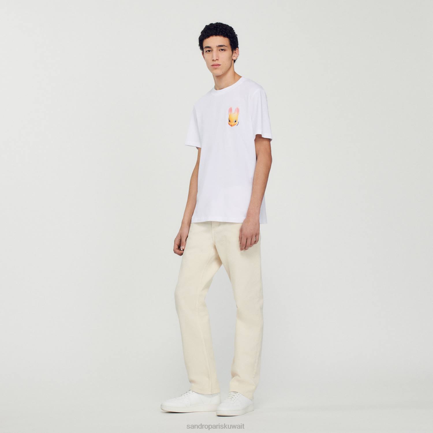 ثياب Sandro Paris تي شيرت بطبعة أرنب أبيض رجال ZJ00750