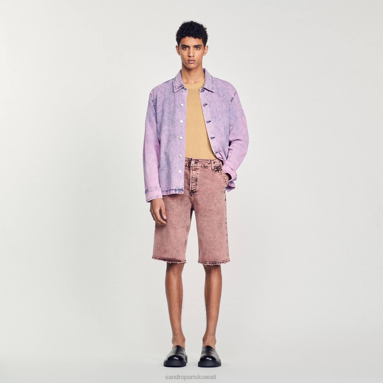 ثياب Sandro Paris شورت جينز فضفاض لون القرنفل رجال ZJ00752