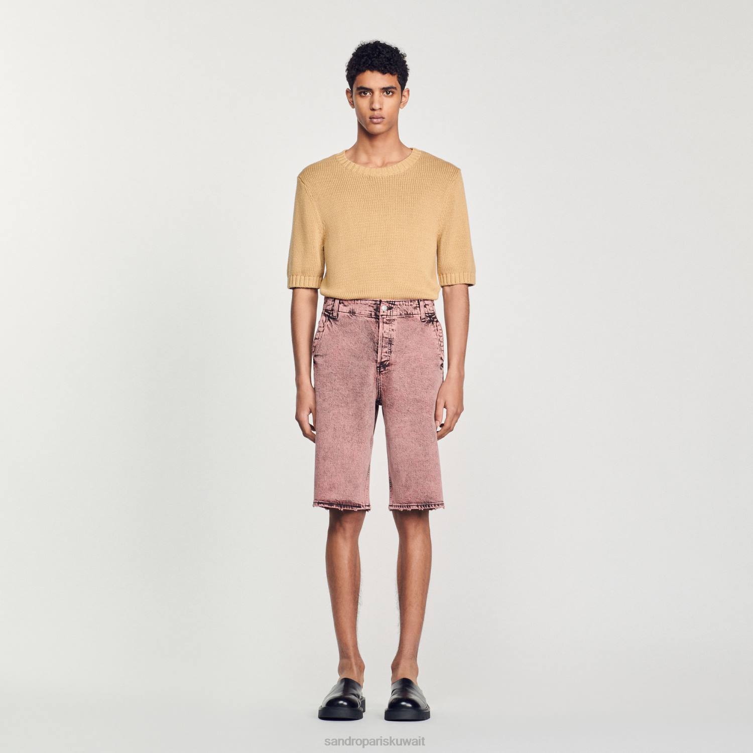 ثياب Sandro Paris شورت جينز فضفاض لون القرنفل رجال ZJ00752