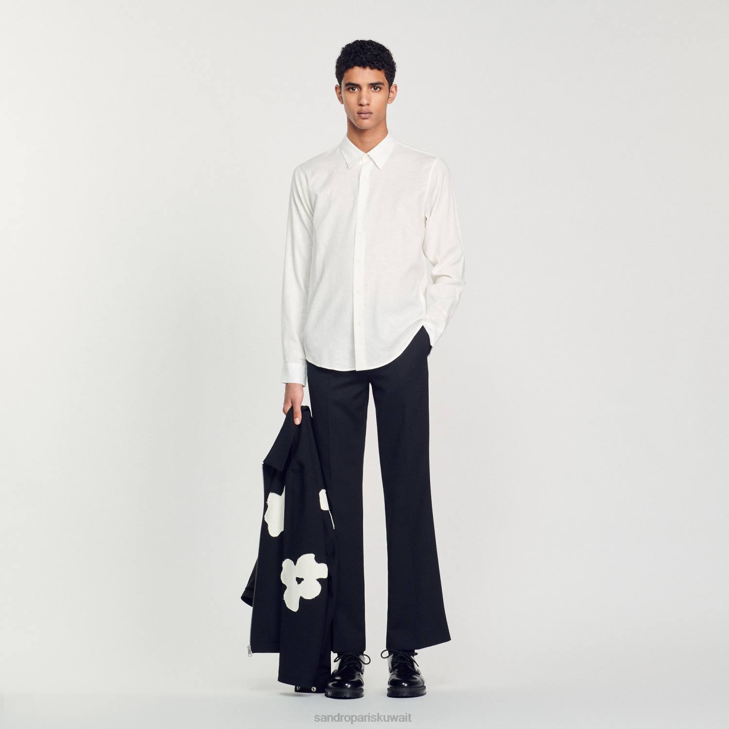 ثياب Sandro Paris قميص كلاسيكي أبيض رجال ZJ00756