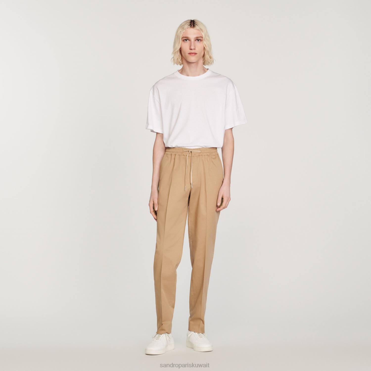 ثياب Sandro Paris بنطال مطاطي بقصة مستقيمة اللون البيج رجال ZJ00761