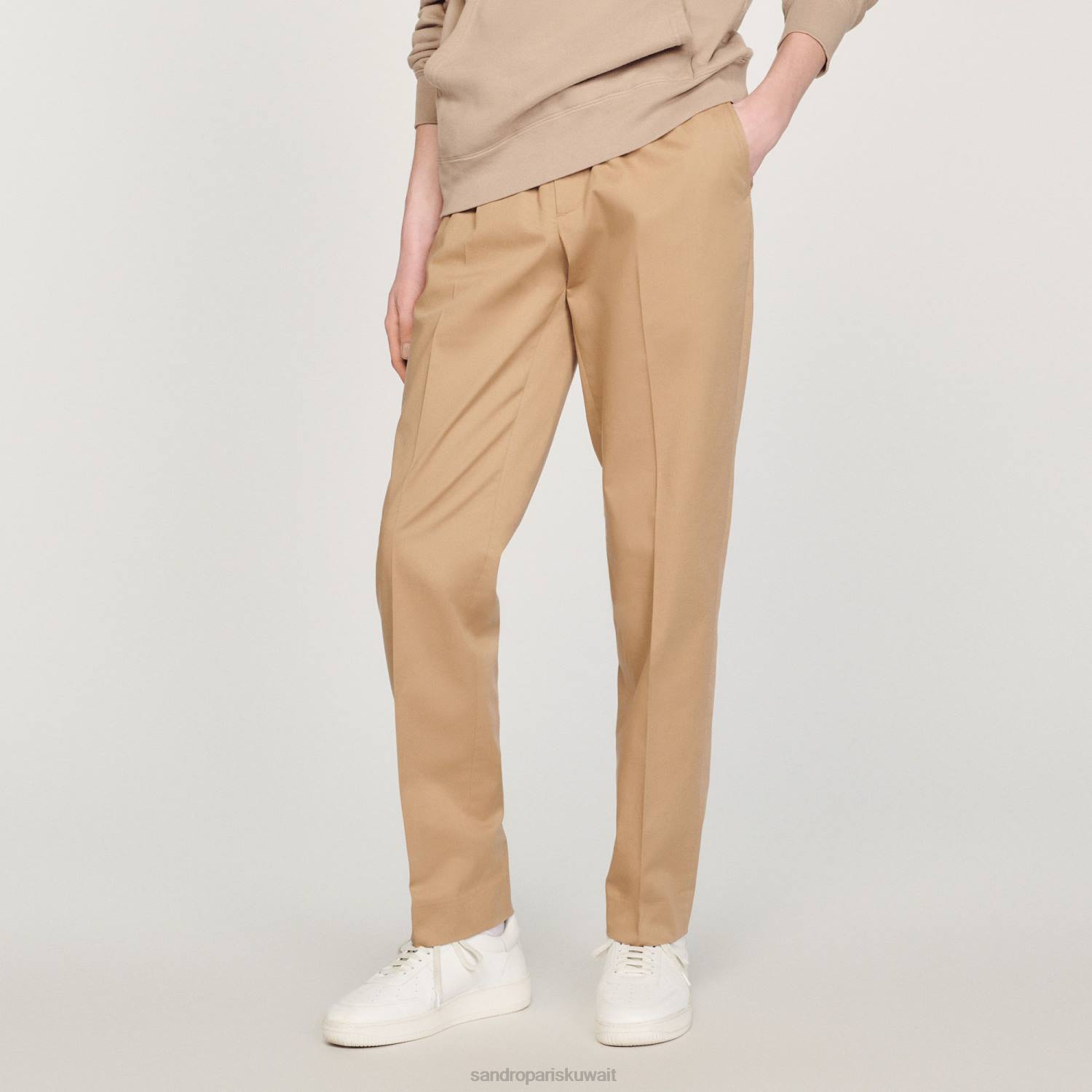 ثياب Sandro Paris بنطال مطاطي بقصة مستقيمة اللون البيج رجال ZJ00761