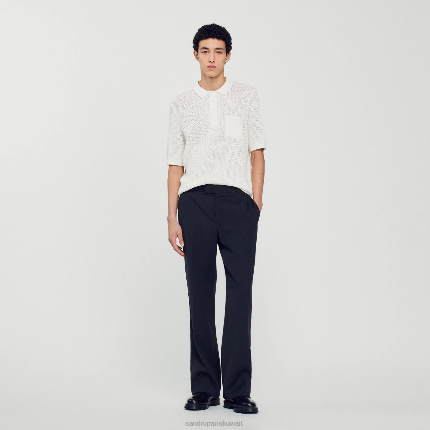 ثياب Sandro Paris سترة بولو بأكمام قصيرة أبيض رجال ZJ00763