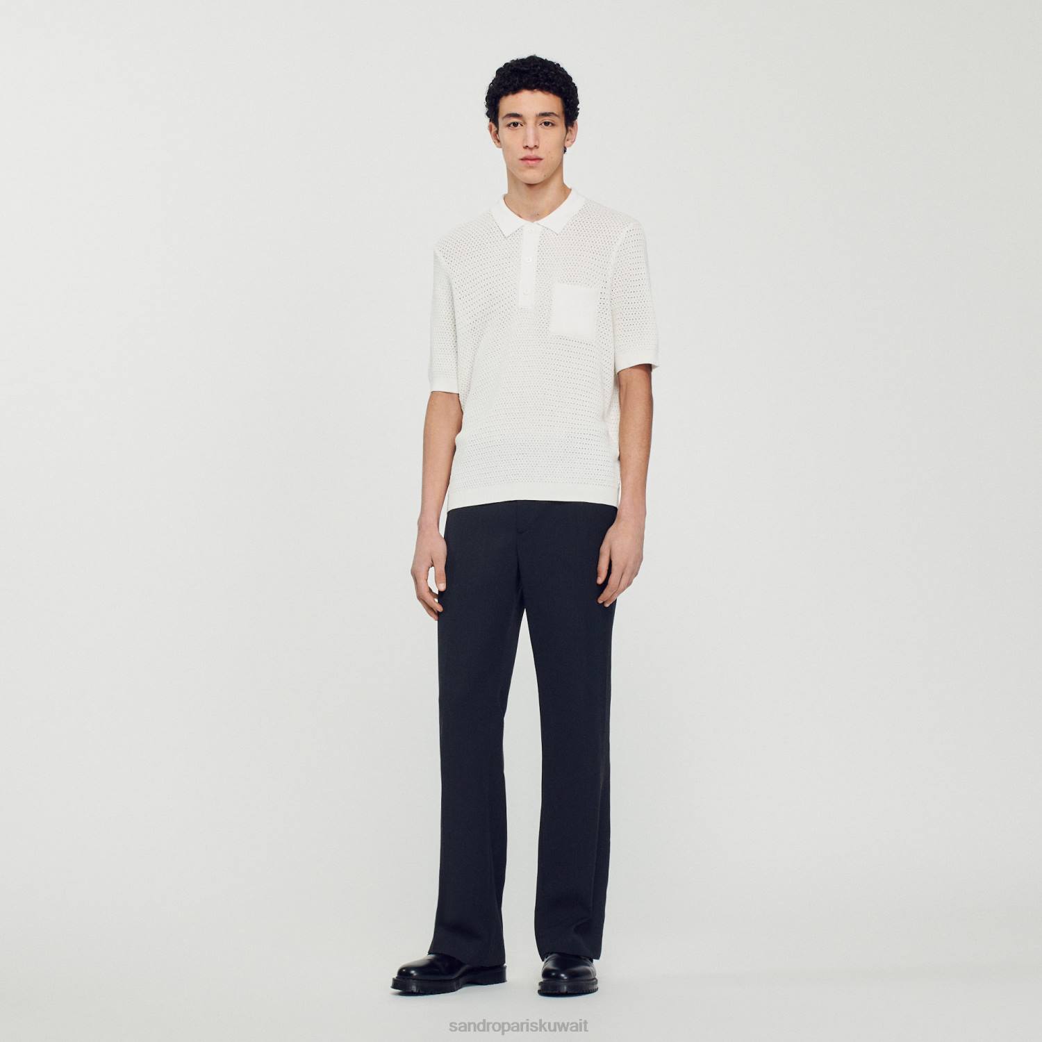 ثياب Sandro Paris سترة بولو بأكمام قصيرة أبيض رجال ZJ00763