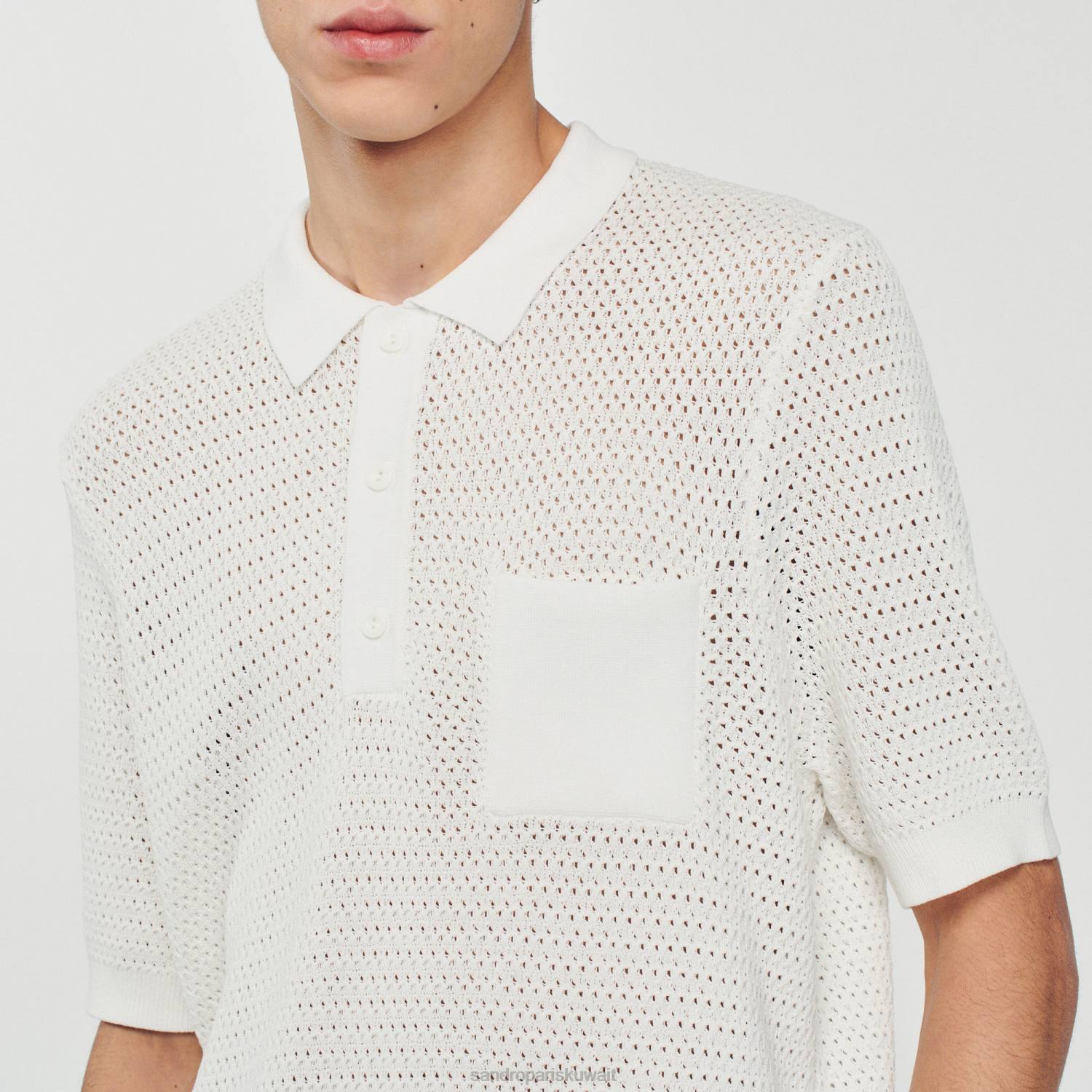 ثياب Sandro Paris سترة بولو بأكمام قصيرة أبيض رجال ZJ00763