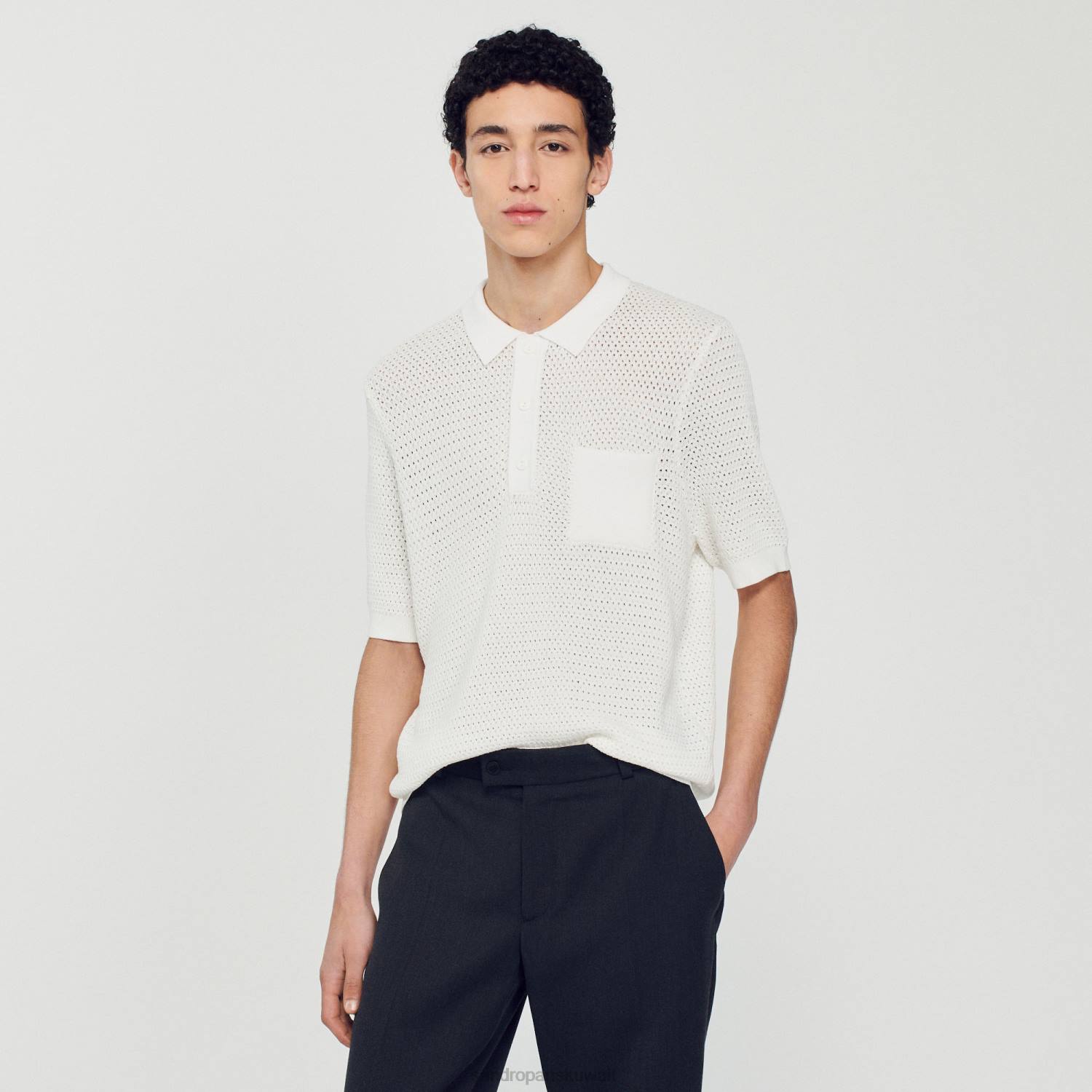 ثياب Sandro Paris سترة بولو بأكمام قصيرة أبيض رجال ZJ00763