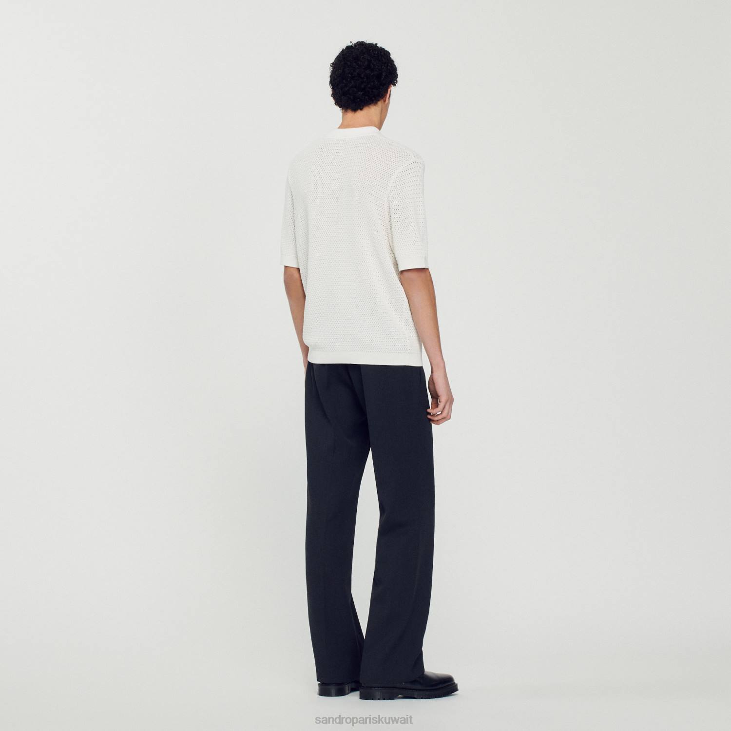 ثياب Sandro Paris سترة بولو بأكمام قصيرة أبيض رجال ZJ00763