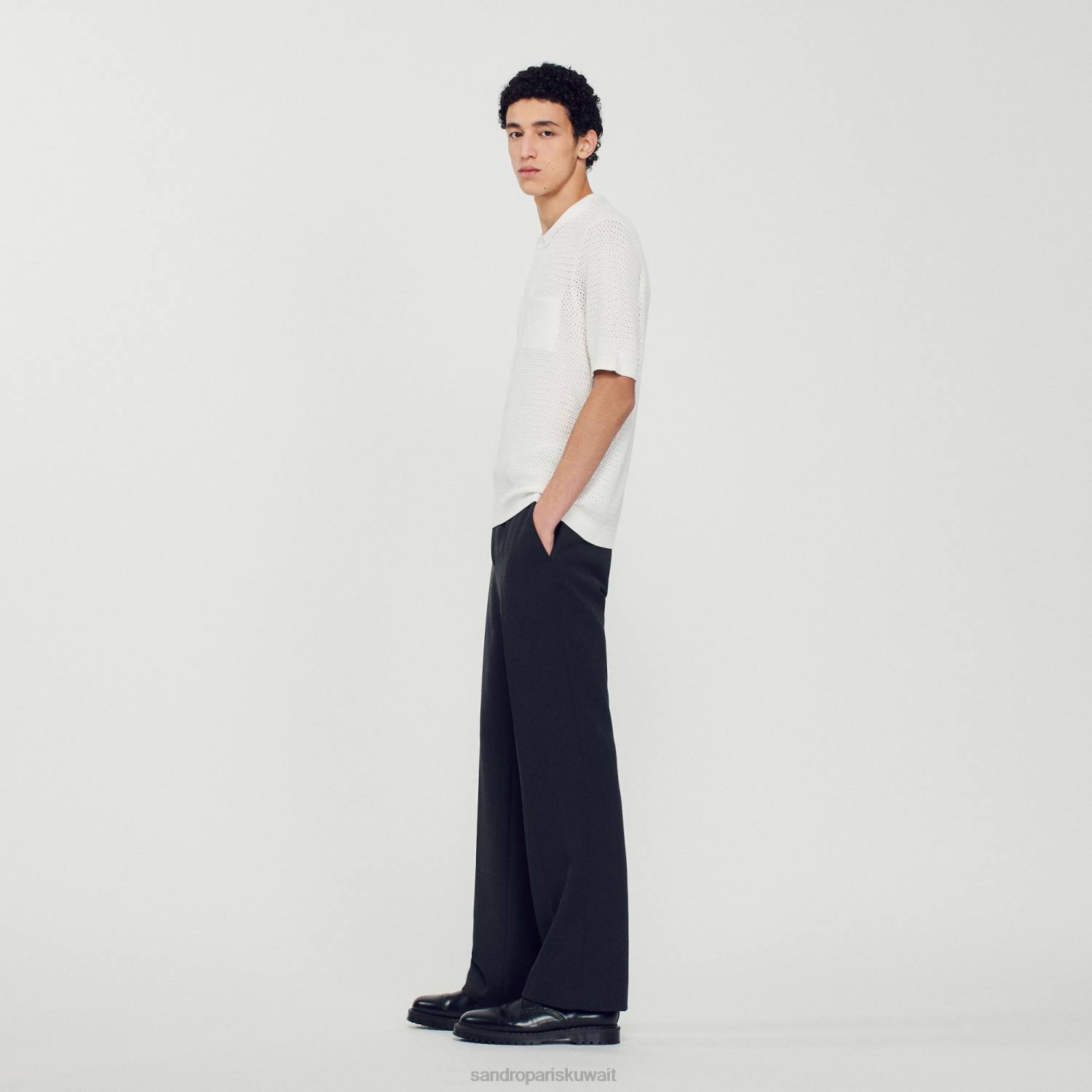 ثياب Sandro Paris سترة بولو بأكمام قصيرة أبيض رجال ZJ00763