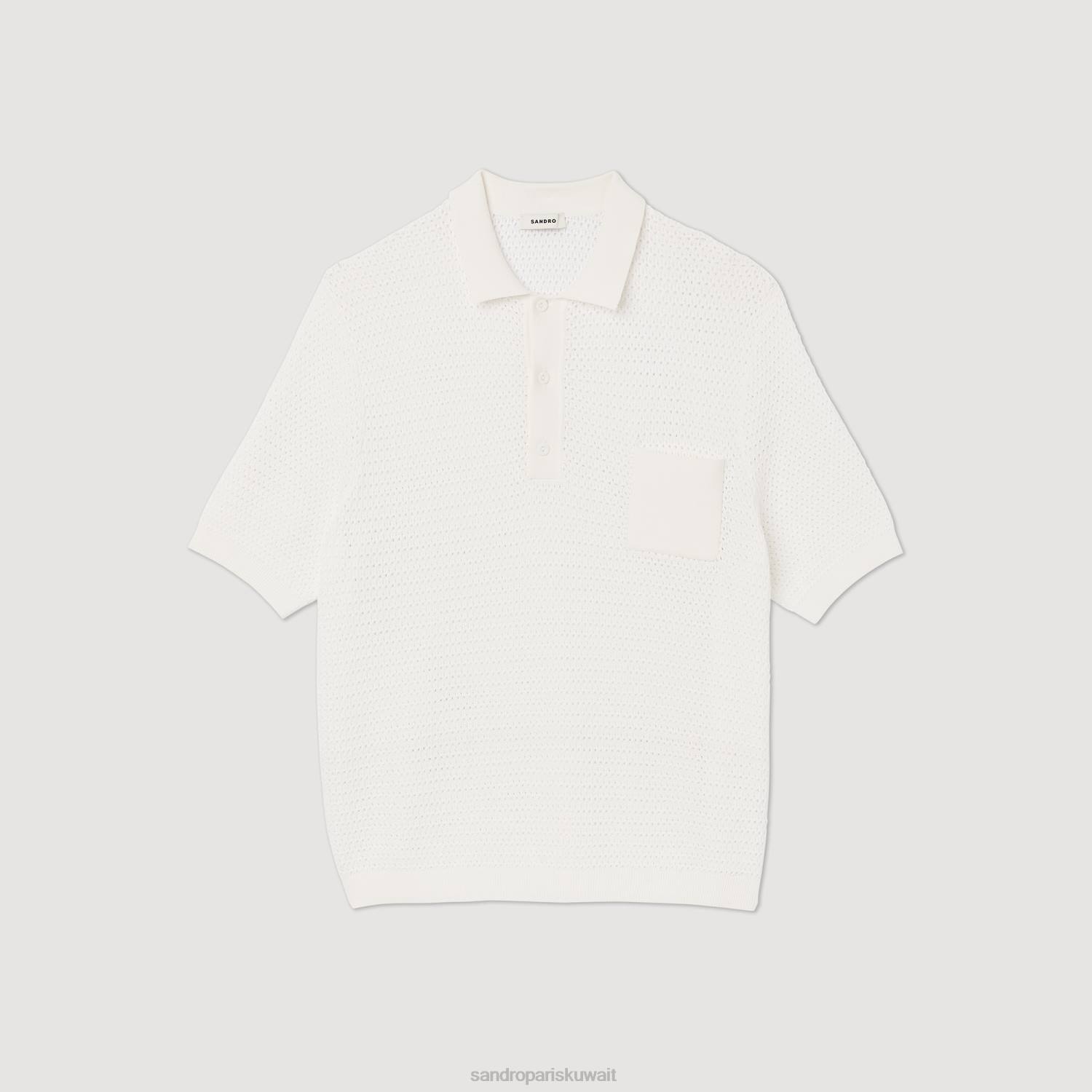 ثياب Sandro Paris سترة بولو بأكمام قصيرة أبيض رجال ZJ00763