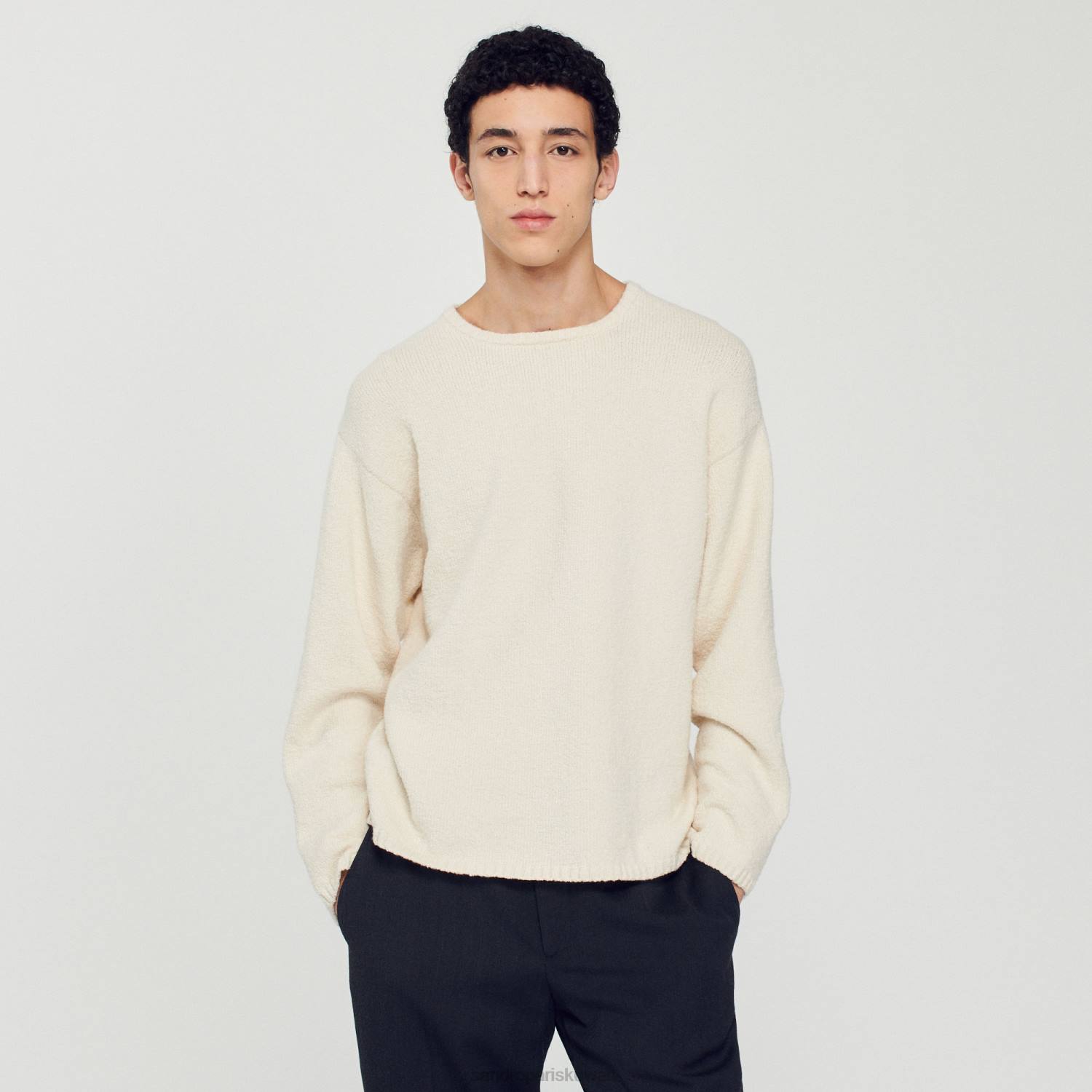 ثياب Sandro Paris سترة متماسكة بيج فاتح رجال ZJ00764