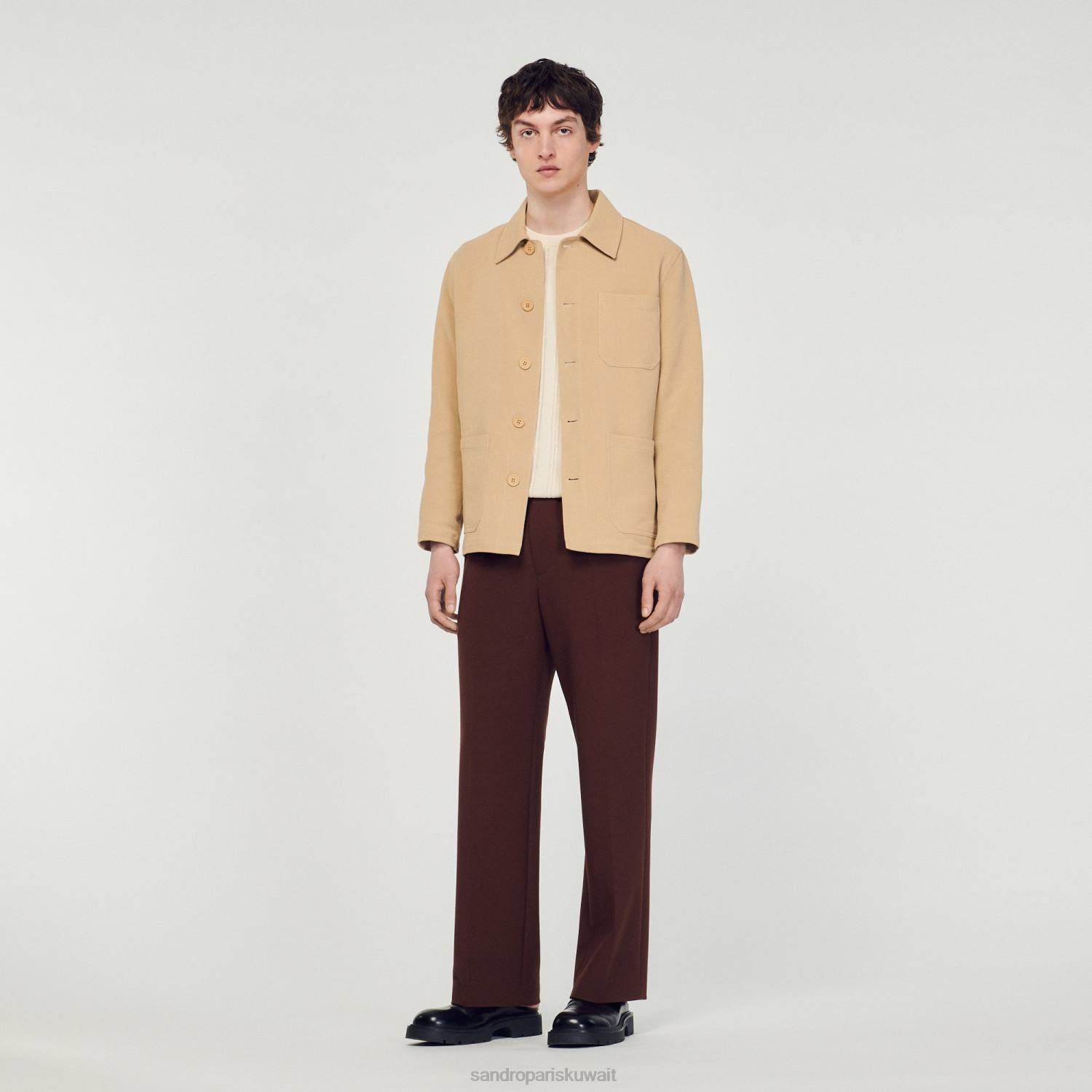 ثياب Sandro Paris سترة العامل اللون البيج رجال ZJ00765