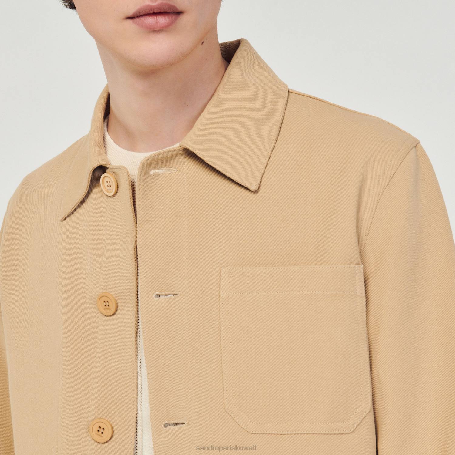 ثياب Sandro Paris سترة العامل اللون البيج رجال ZJ00765