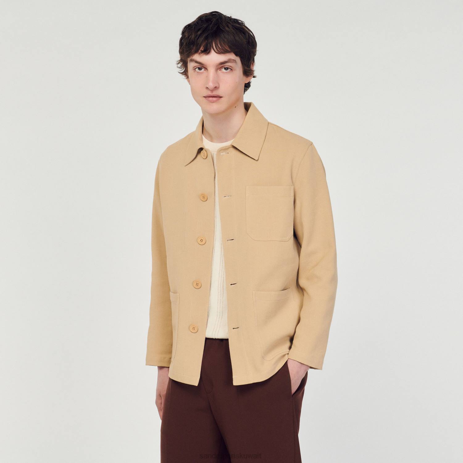 ثياب Sandro Paris سترة العامل اللون البيج رجال ZJ00765