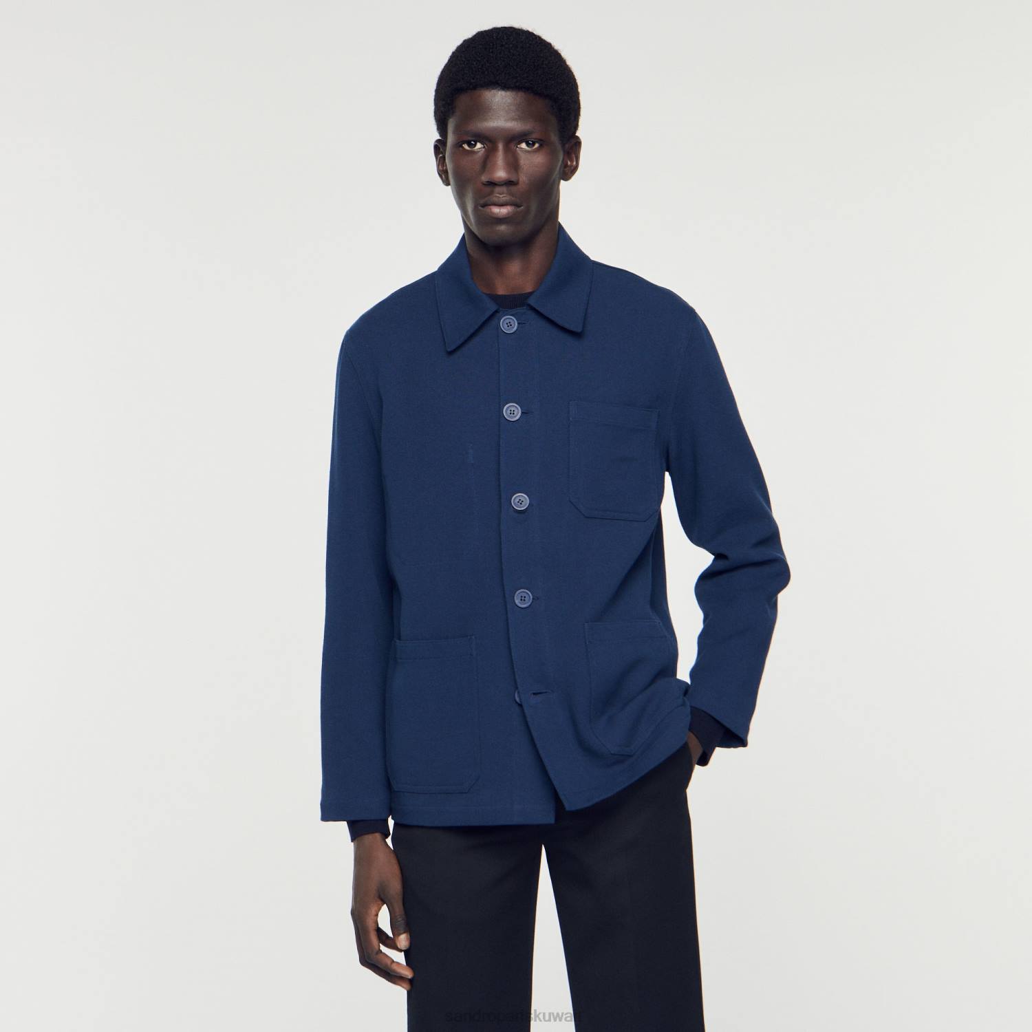 ثياب Sandro Paris سترة العامل الأزرق الداكن رجال ZJ00767