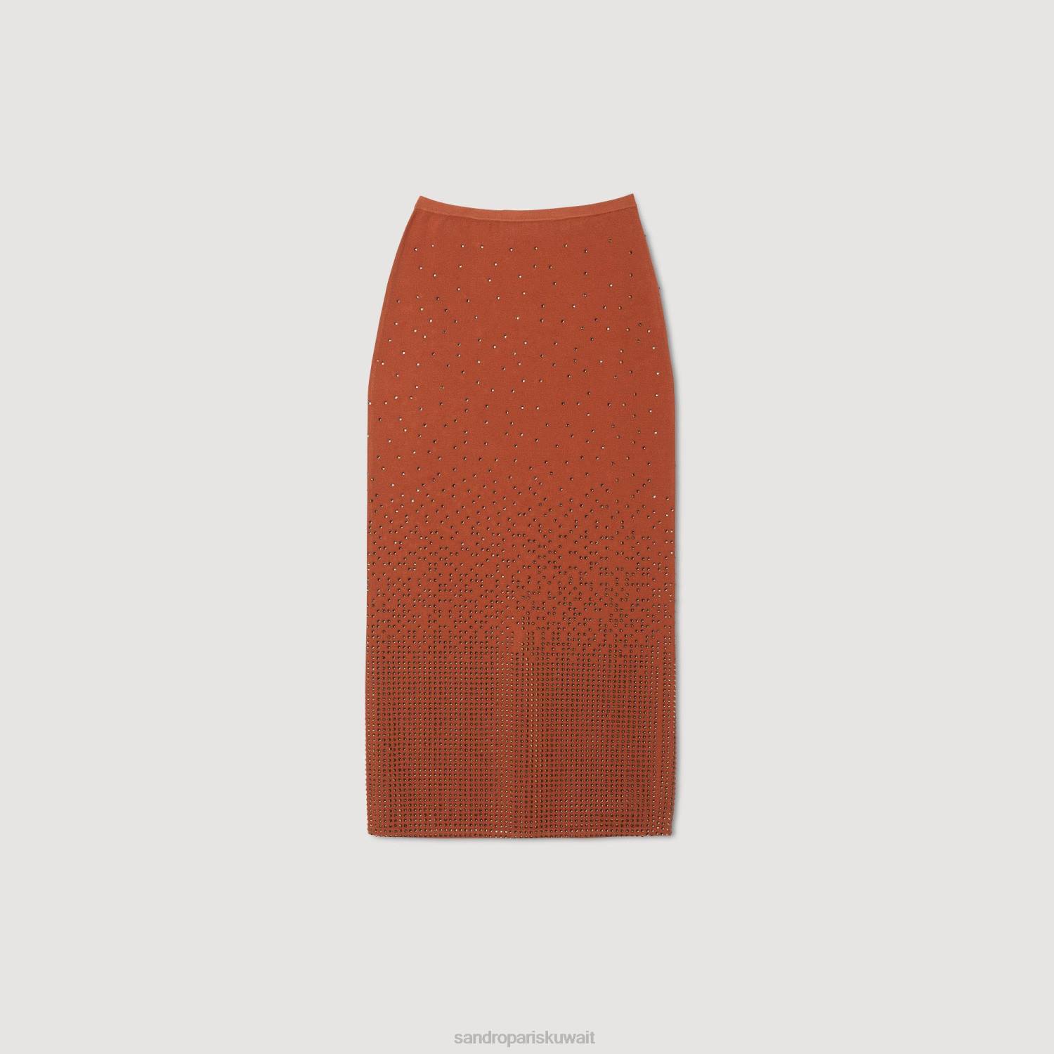 ثياب Sandro Paris تنورة ميدي مزينة بحجر الراين بني نحيف ZJ0076