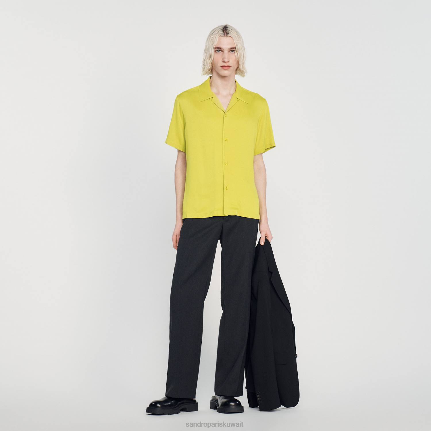 ثياب Sandro Paris قميص بأكمام قصيرة لون واحد رجال ZJ00773