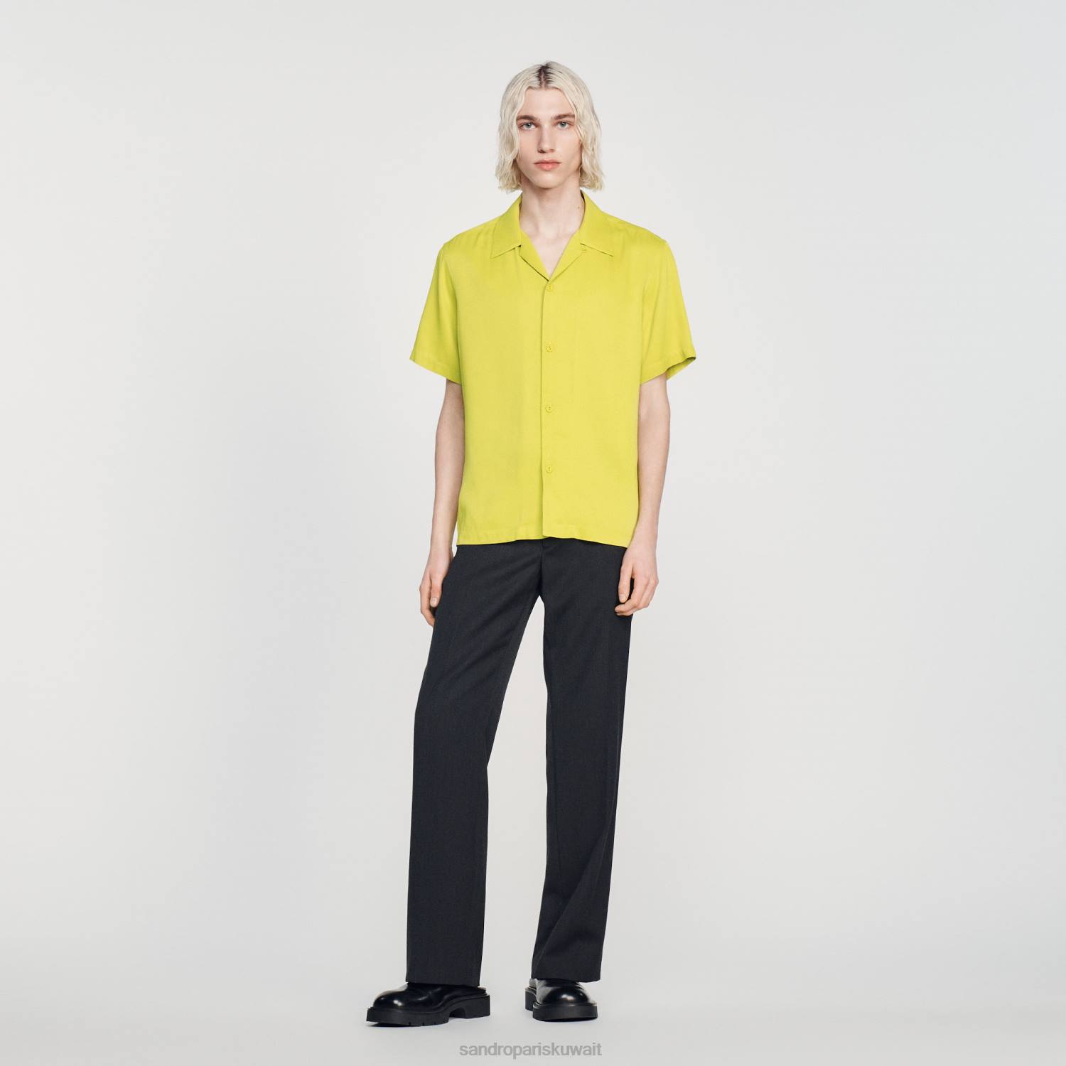 ثياب Sandro Paris قميص بأكمام قصيرة لون واحد رجال ZJ00773