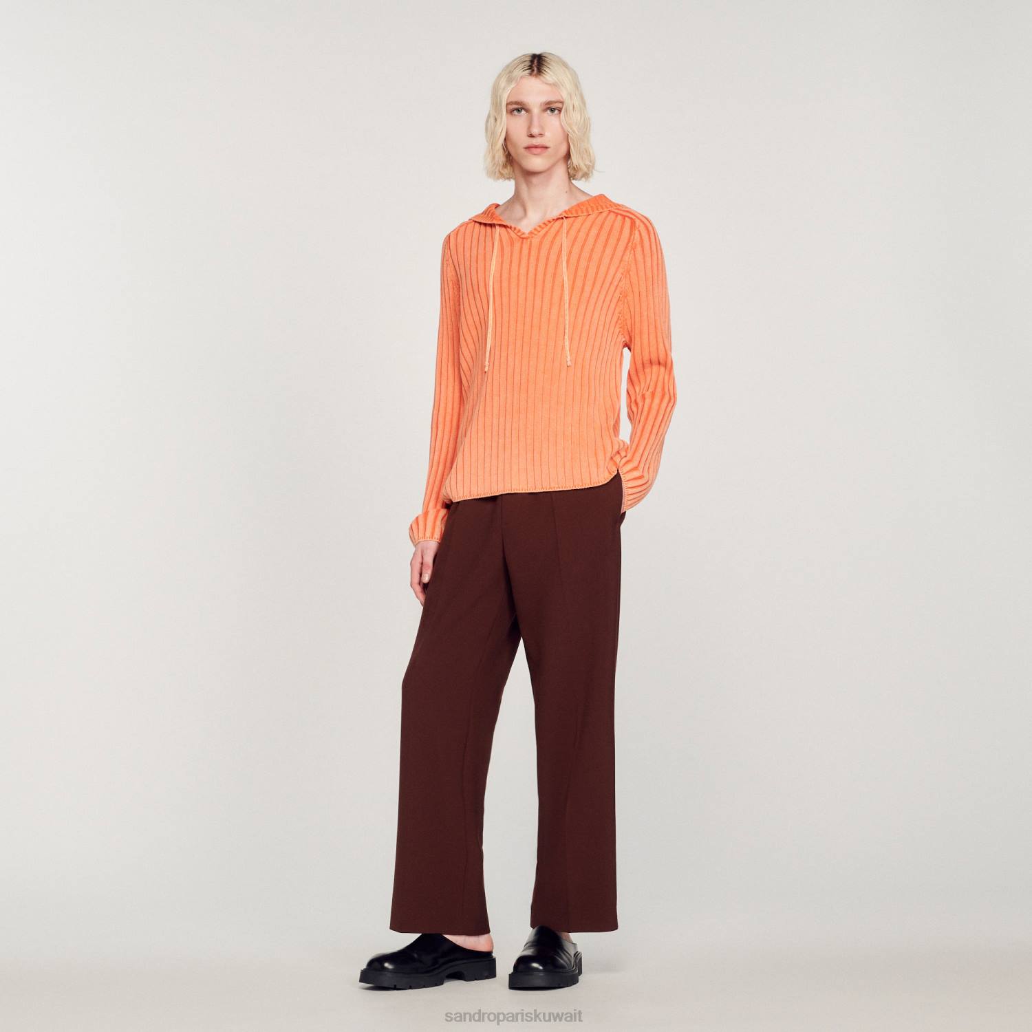 ثياب Sandro Paris هوديي متماسكة باهتة البرتقالي رجال ZJ00775