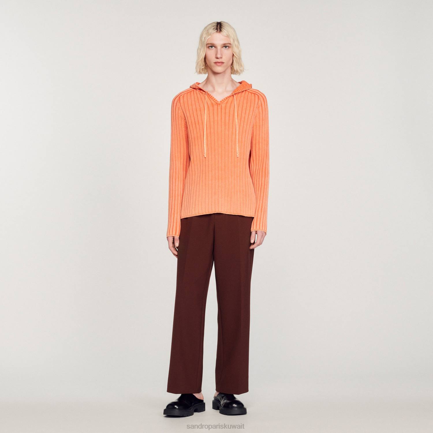 ثياب Sandro Paris هوديي متماسكة باهتة البرتقالي رجال ZJ00775