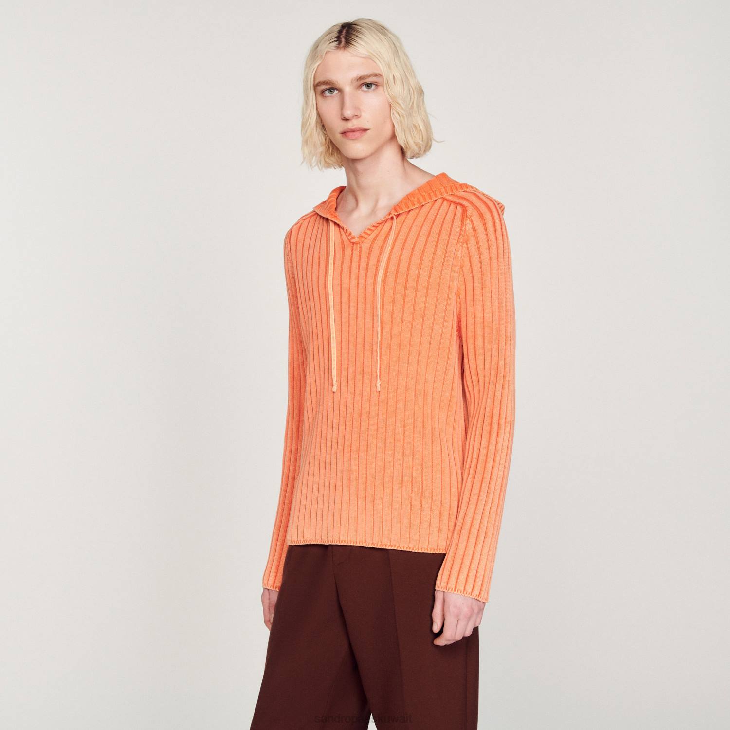 ثياب Sandro Paris هوديي متماسكة باهتة البرتقالي رجال ZJ00775