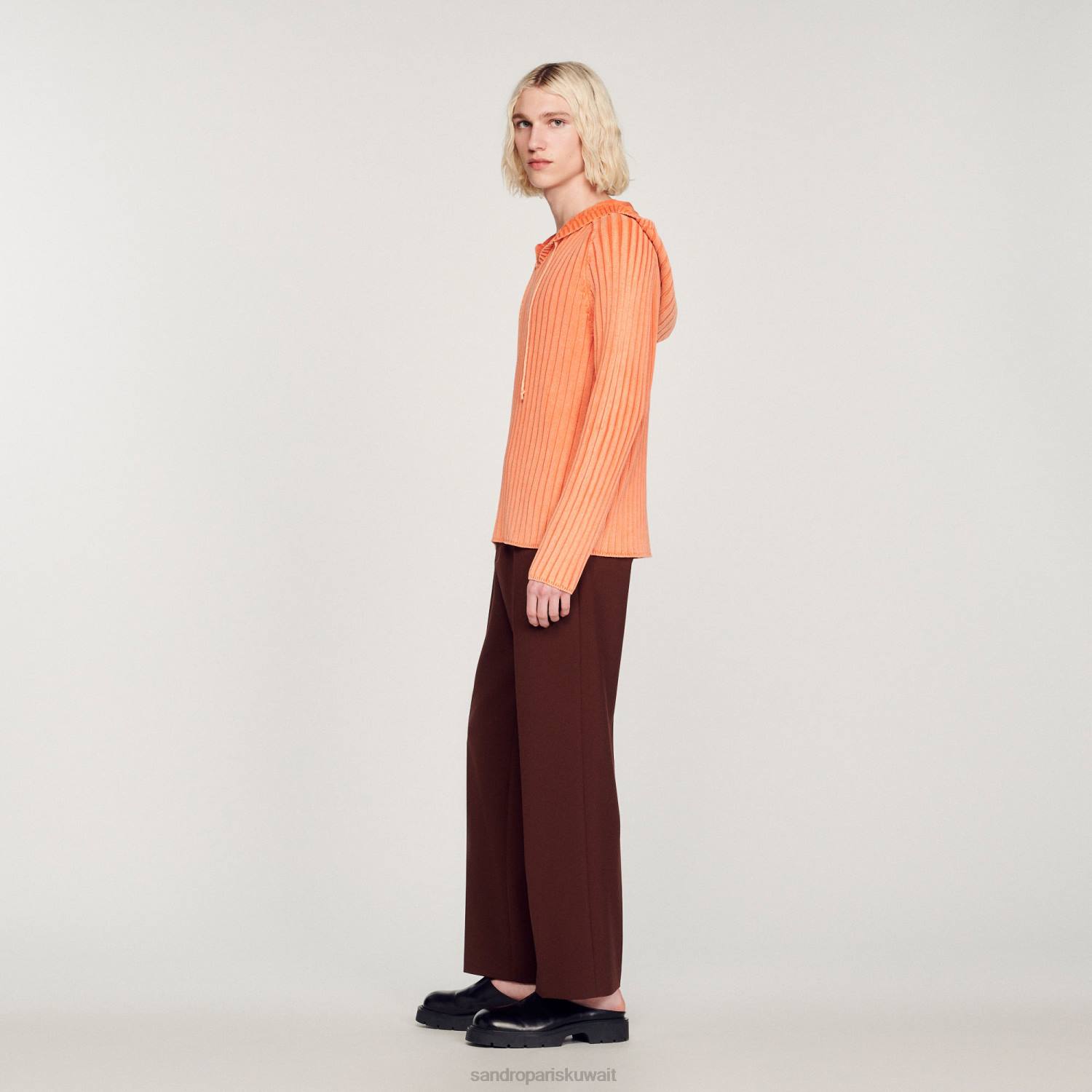 ثياب Sandro Paris هوديي متماسكة باهتة البرتقالي رجال ZJ00775