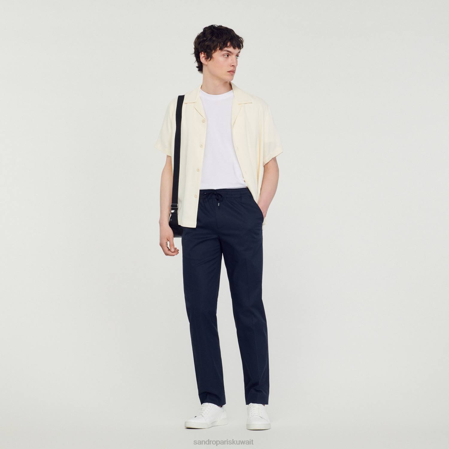 ثياب Sandro Paris بنطال مطاطي بقصة مستقيمة الأزرق الداكن رجال ZJ00776