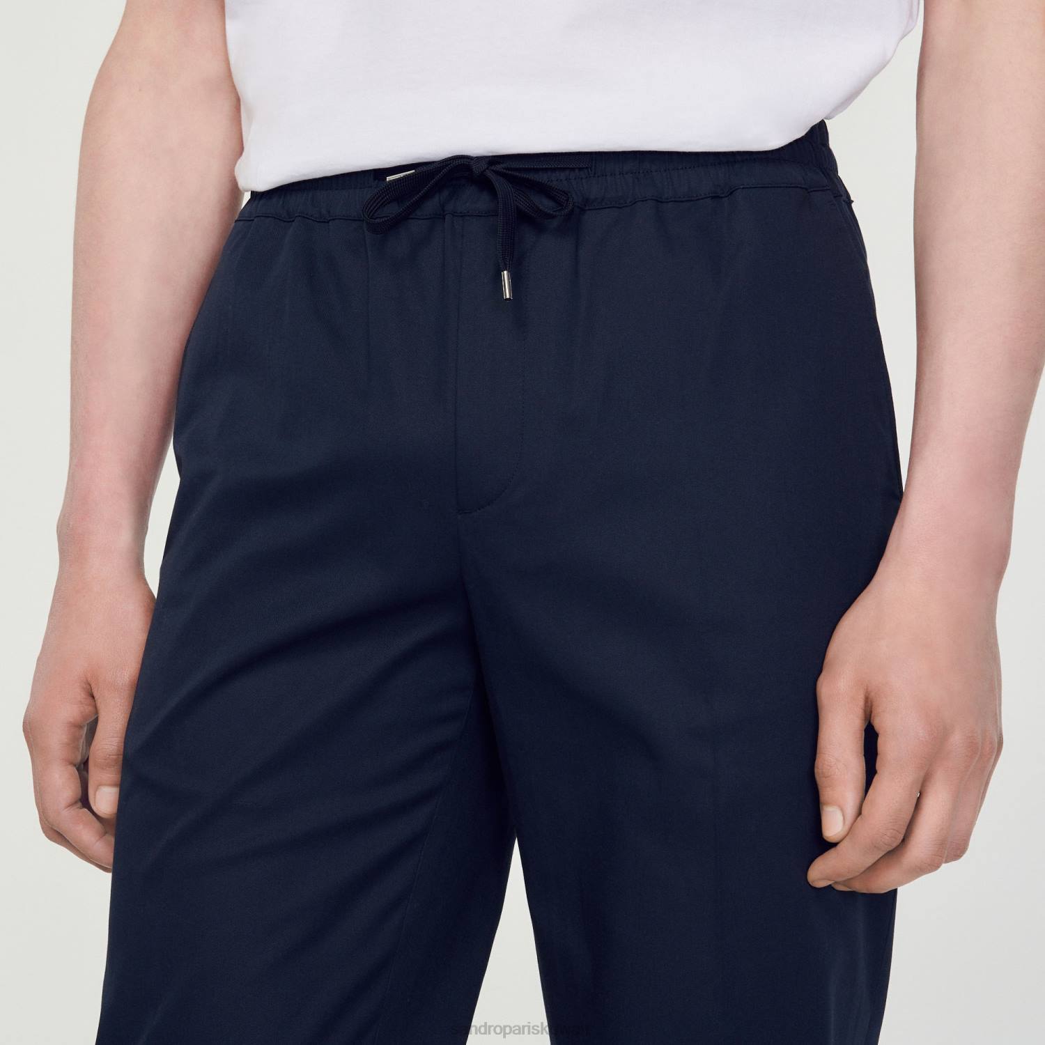 ثياب Sandro Paris بنطال مطاطي بقصة مستقيمة الأزرق الداكن رجال ZJ00776