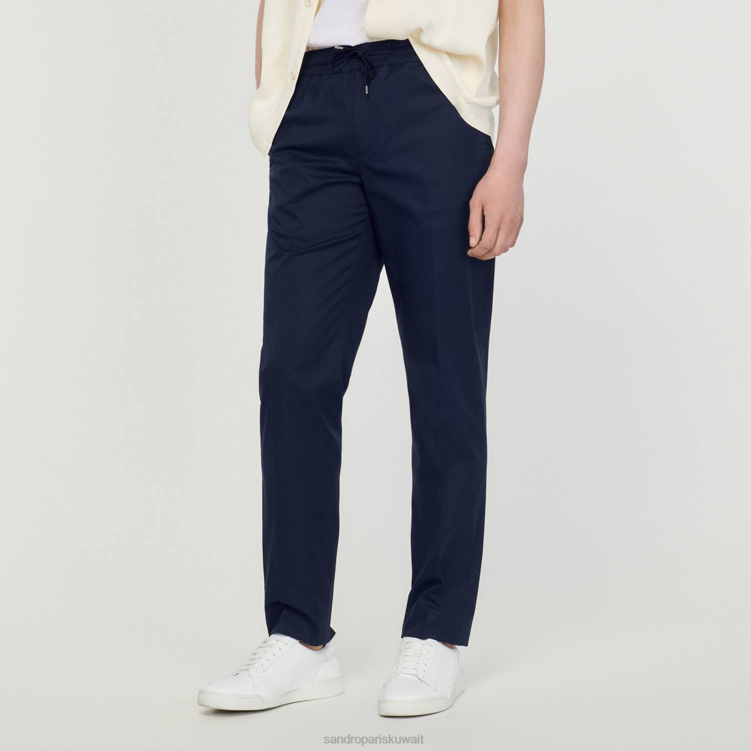 ثياب Sandro Paris بنطال مطاطي بقصة مستقيمة الأزرق الداكن رجال ZJ00776