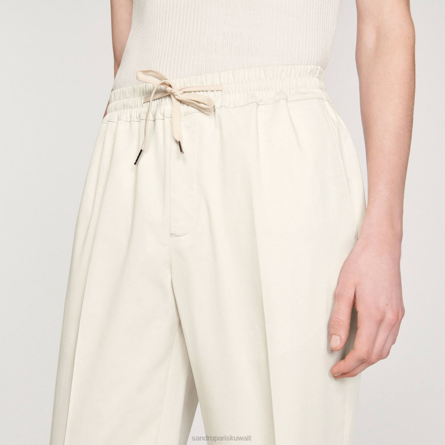ثياب Sandro Paris بنطال مطاطي بقصة مستقيمة بيج فاتح رجال ZJ00777