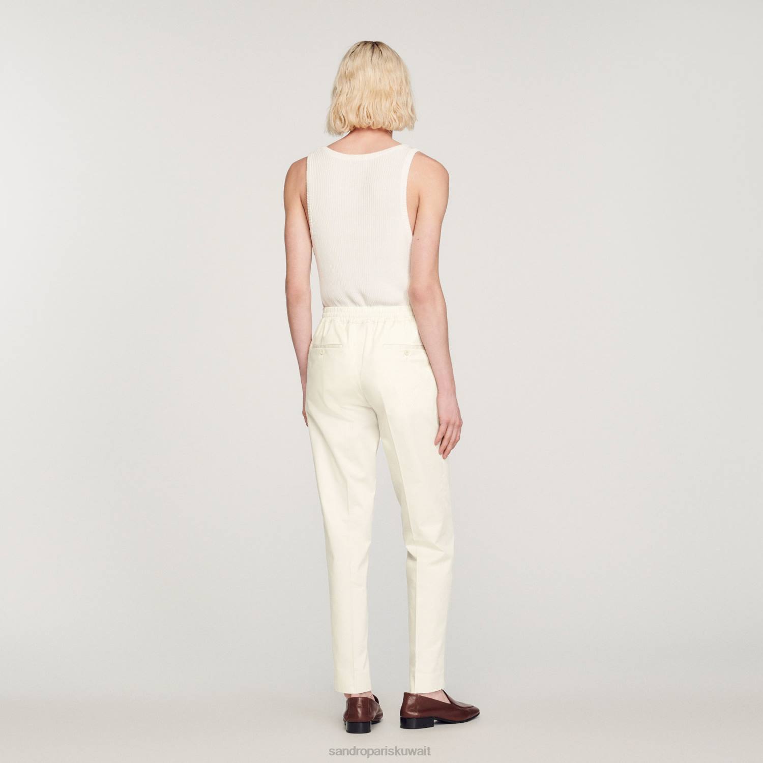 ثياب Sandro Paris بنطال مطاطي بقصة مستقيمة بيج فاتح رجال ZJ00777