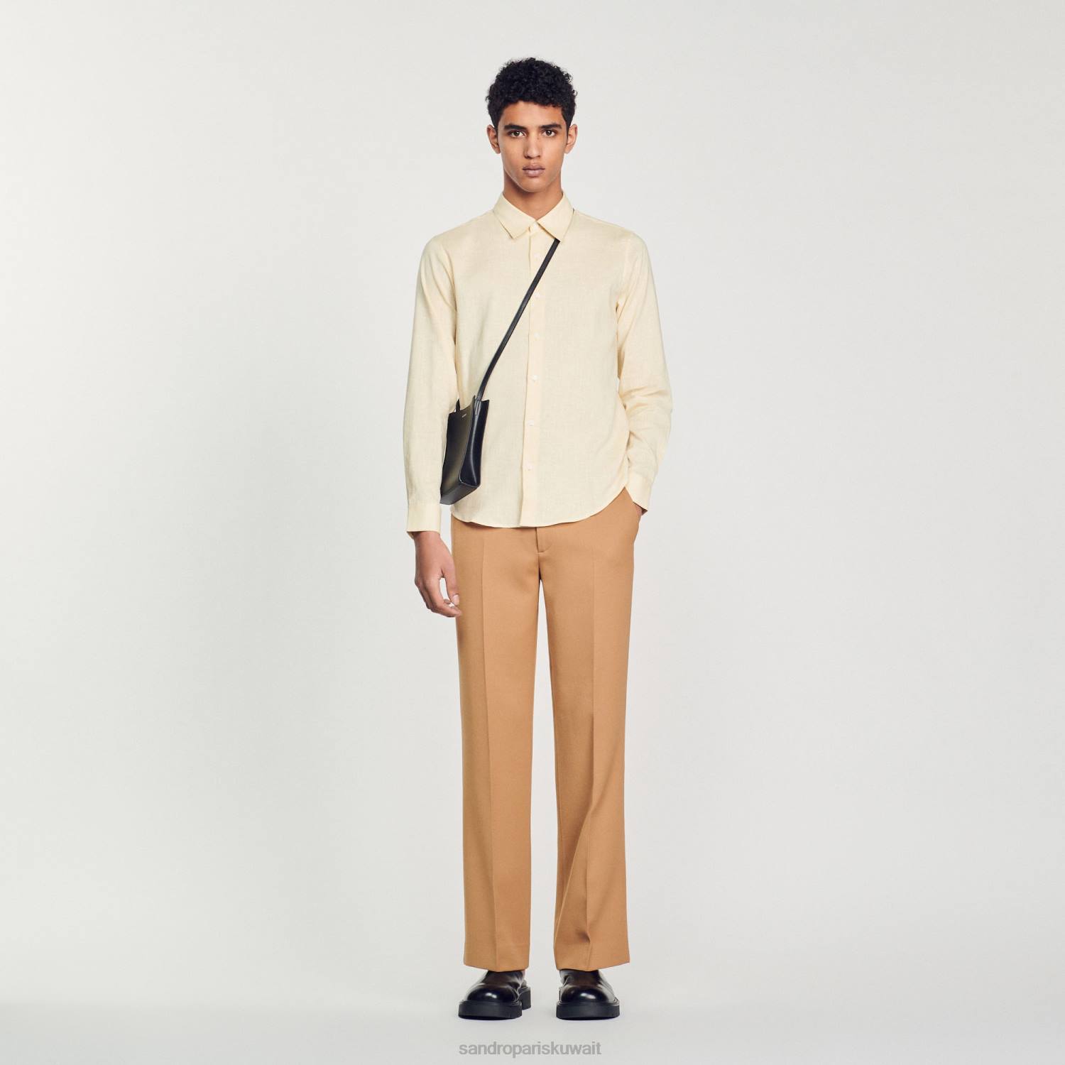 ثياب Sandro Paris قميص كلاسيكي اللون البيج رجال ZJ00779