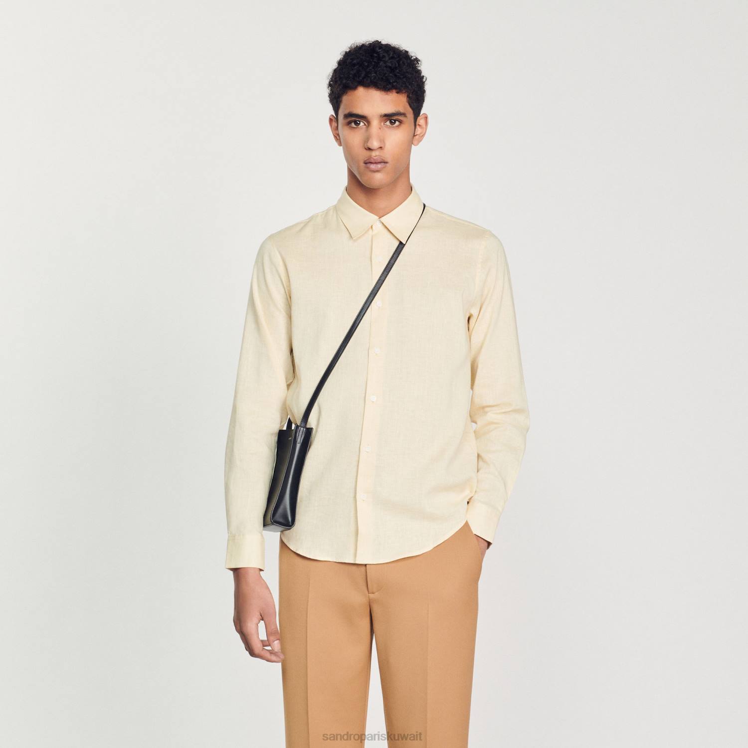 ثياب Sandro Paris قميص كلاسيكي اللون البيج رجال ZJ00779