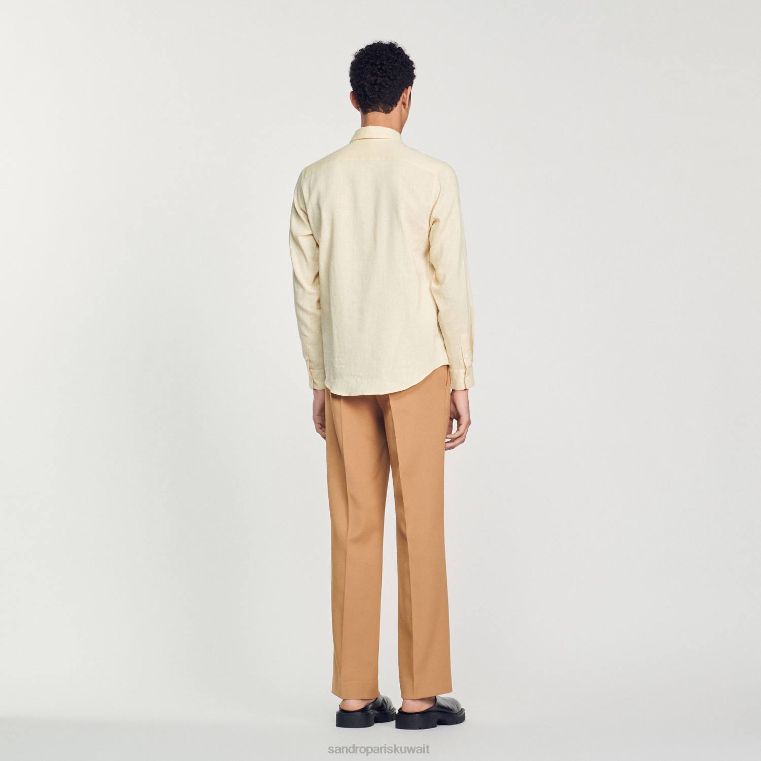 ثياب Sandro Paris قميص كلاسيكي اللون البيج رجال ZJ00779