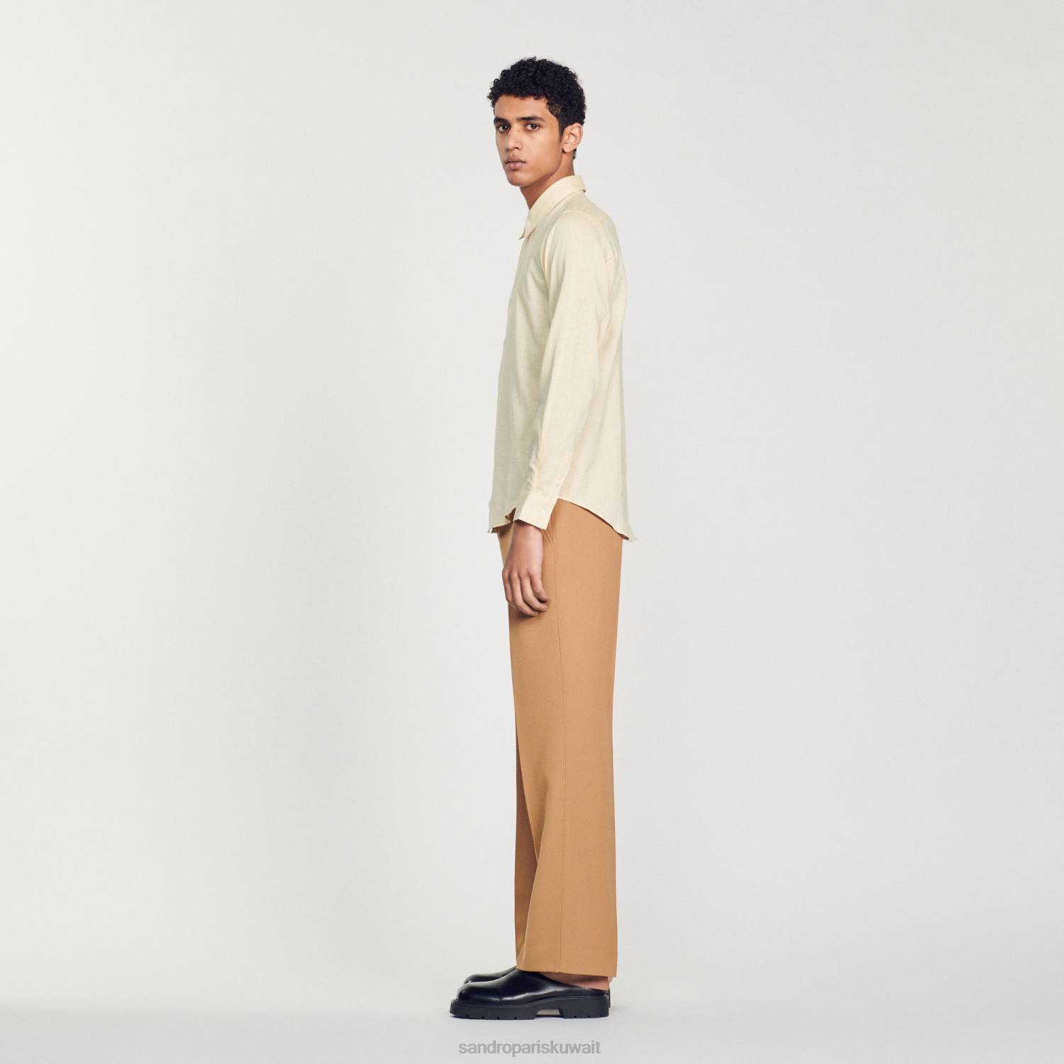 ثياب Sandro Paris قميص كلاسيكي اللون البيج رجال ZJ00779