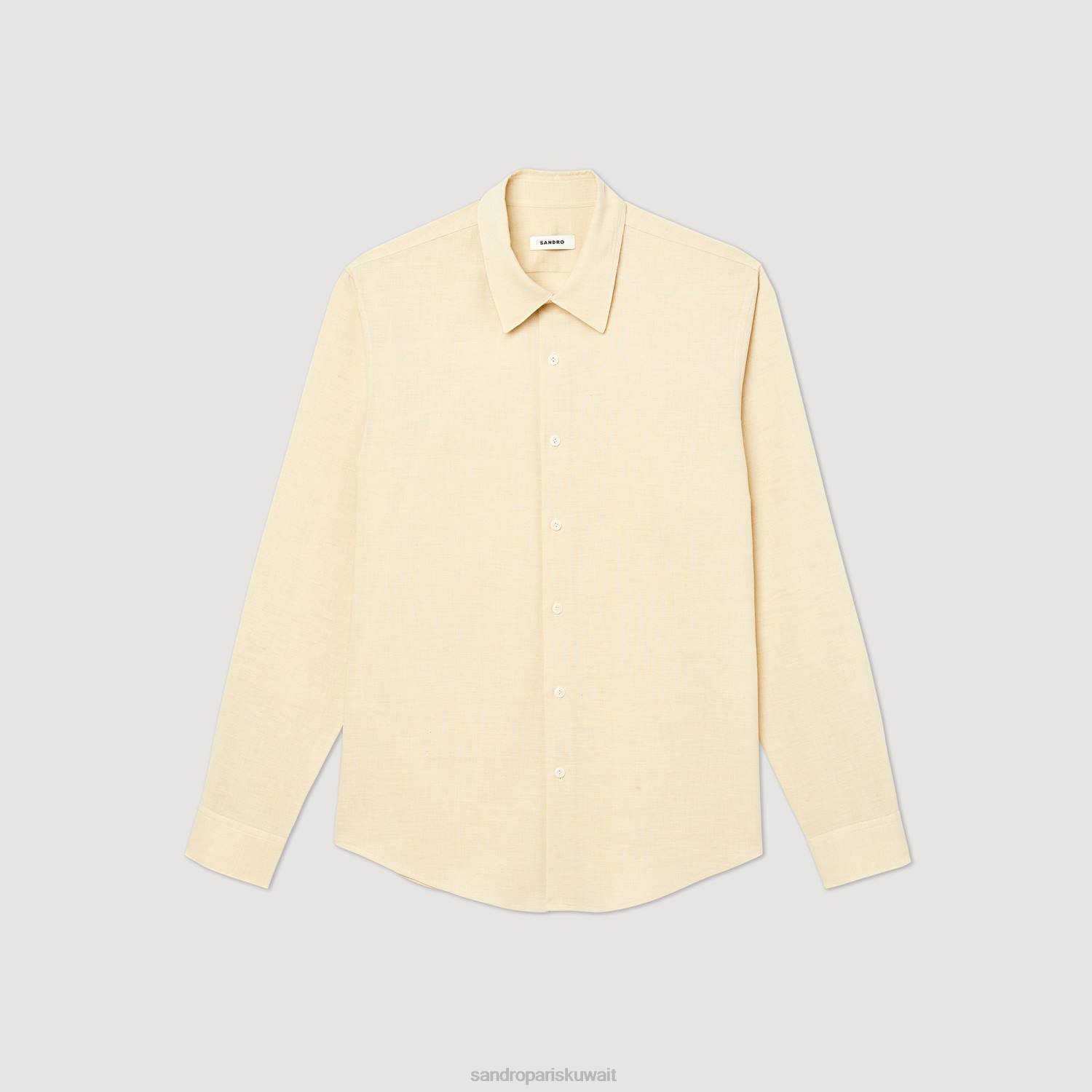 ثياب Sandro Paris قميص كلاسيكي اللون البيج رجال ZJ00779