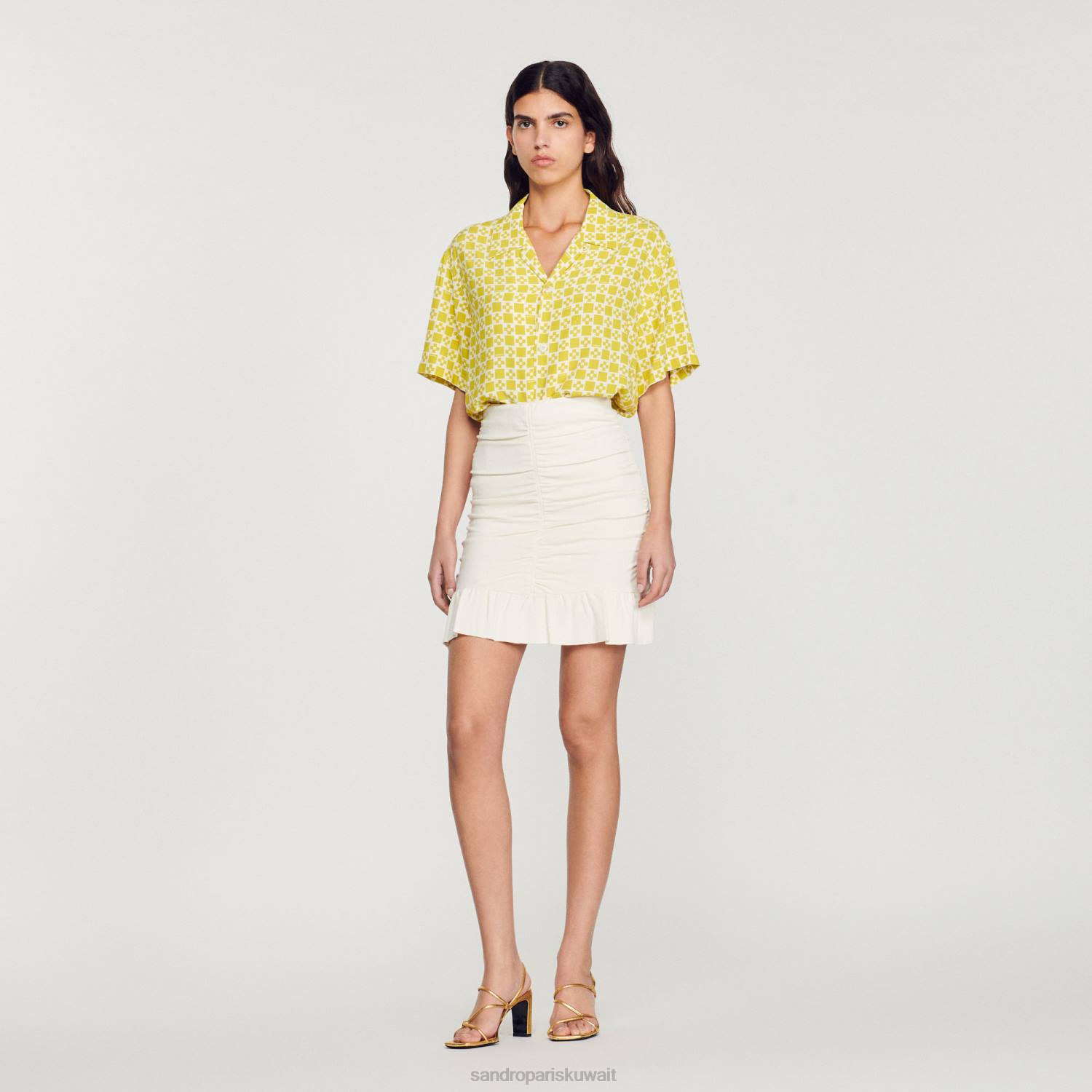 ثياب Sandro Paris قميص متدفق بأكمام قصيرة لون واحد رجال ZJ00781