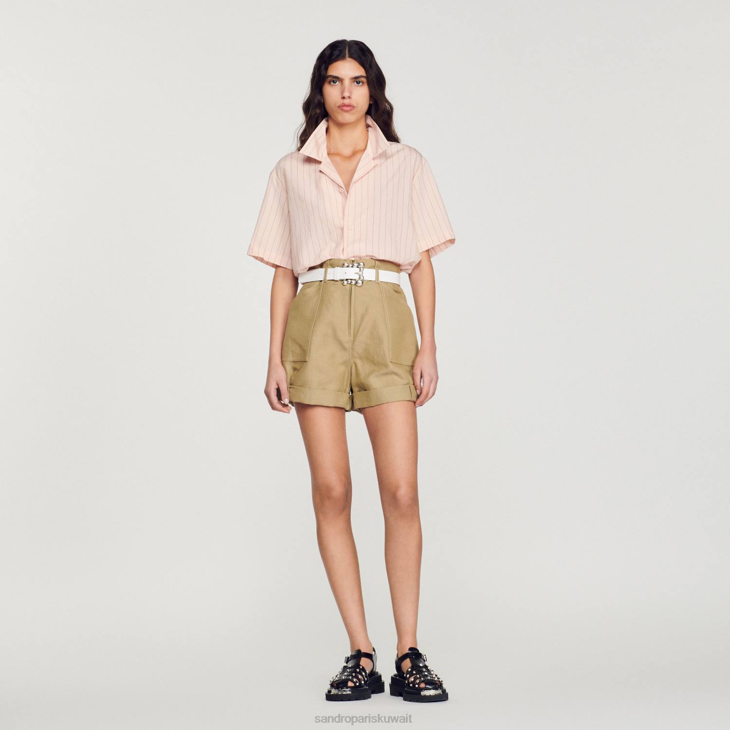 ثياب Sandro Paris قميص بأكمام قصيرة وردي فاتح رجال ZJ00783