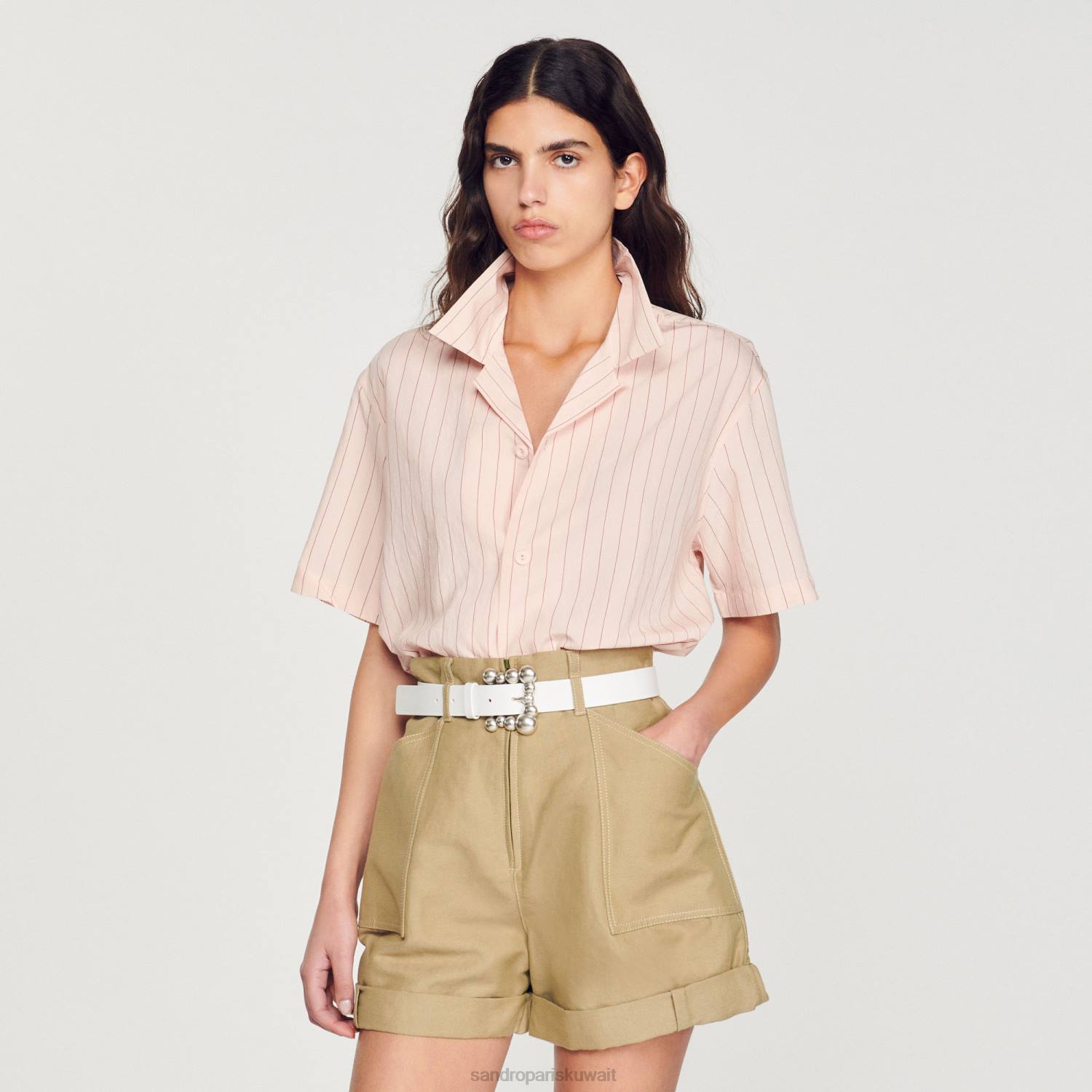 ثياب Sandro Paris قميص بأكمام قصيرة وردي فاتح رجال ZJ00783