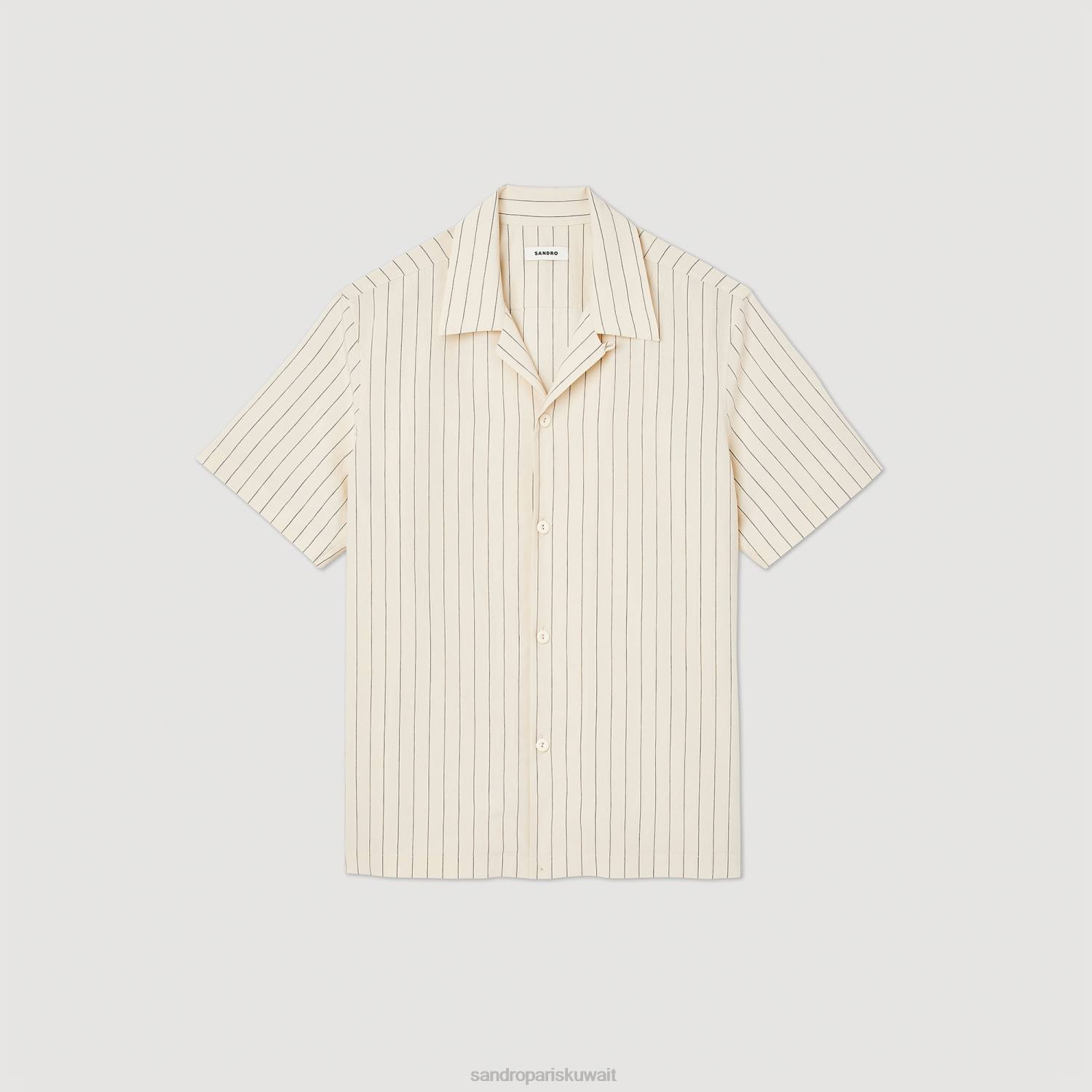ثياب Sandro Paris قميص بأكمام قصيرة اللون البيج رجال ZJ00784